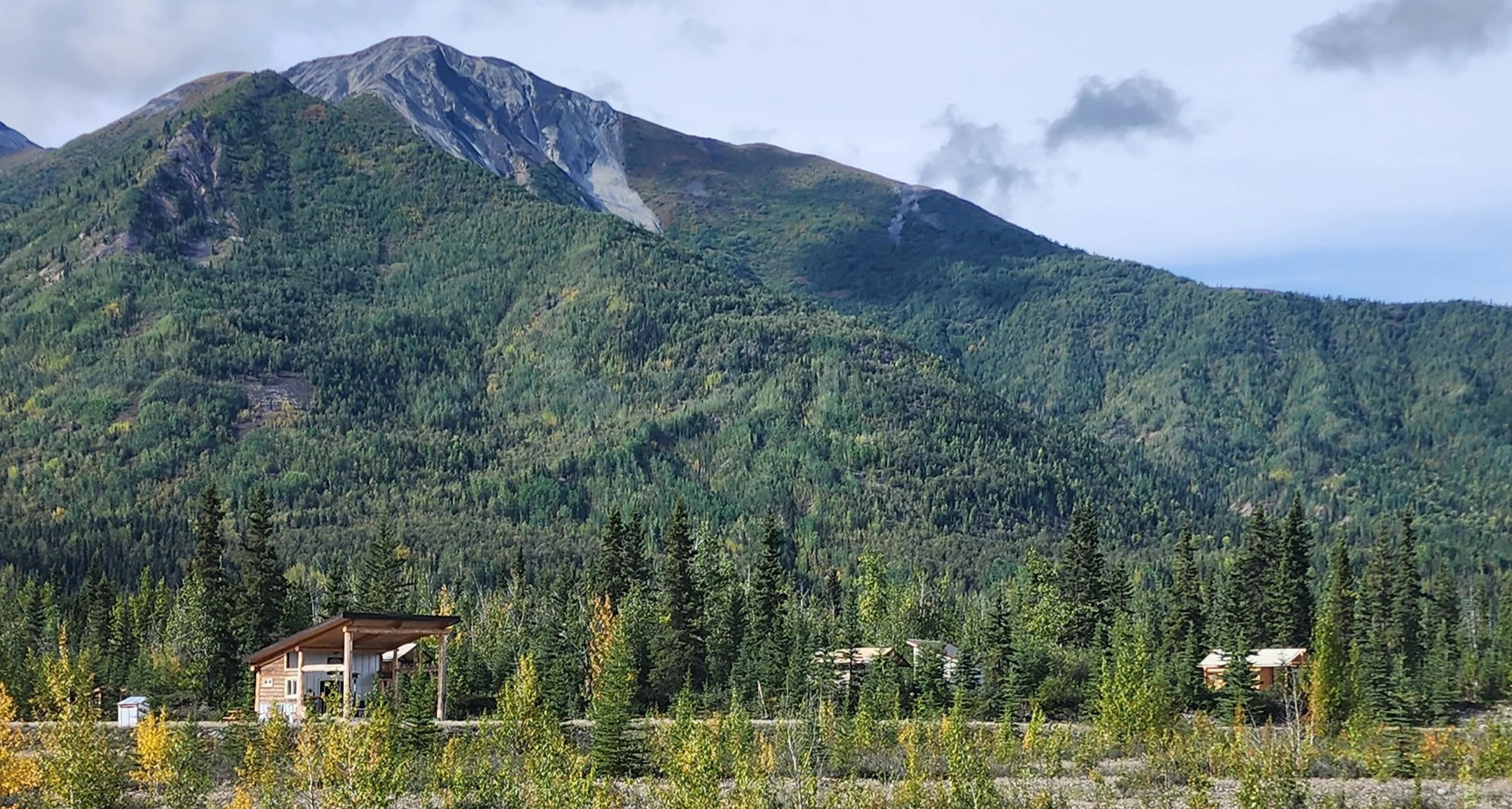Camp McCarthy with Fireweed Mountain in the background.