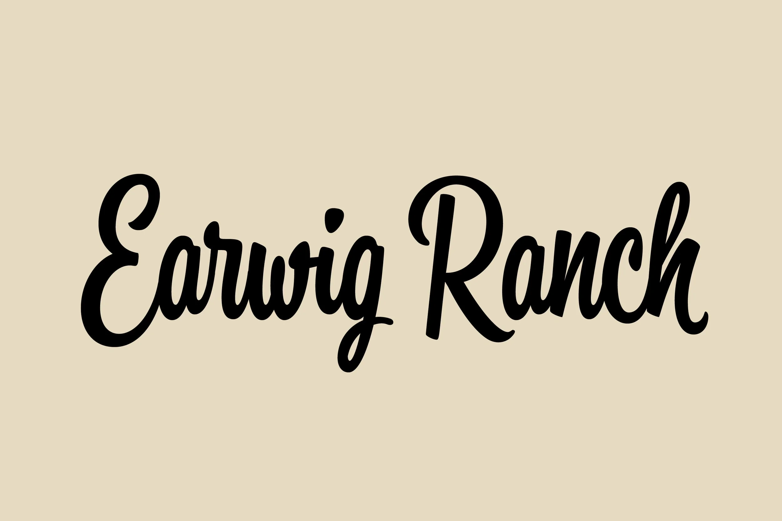 Text on beige background reading 'Earrow Ranch' in black cursive font.