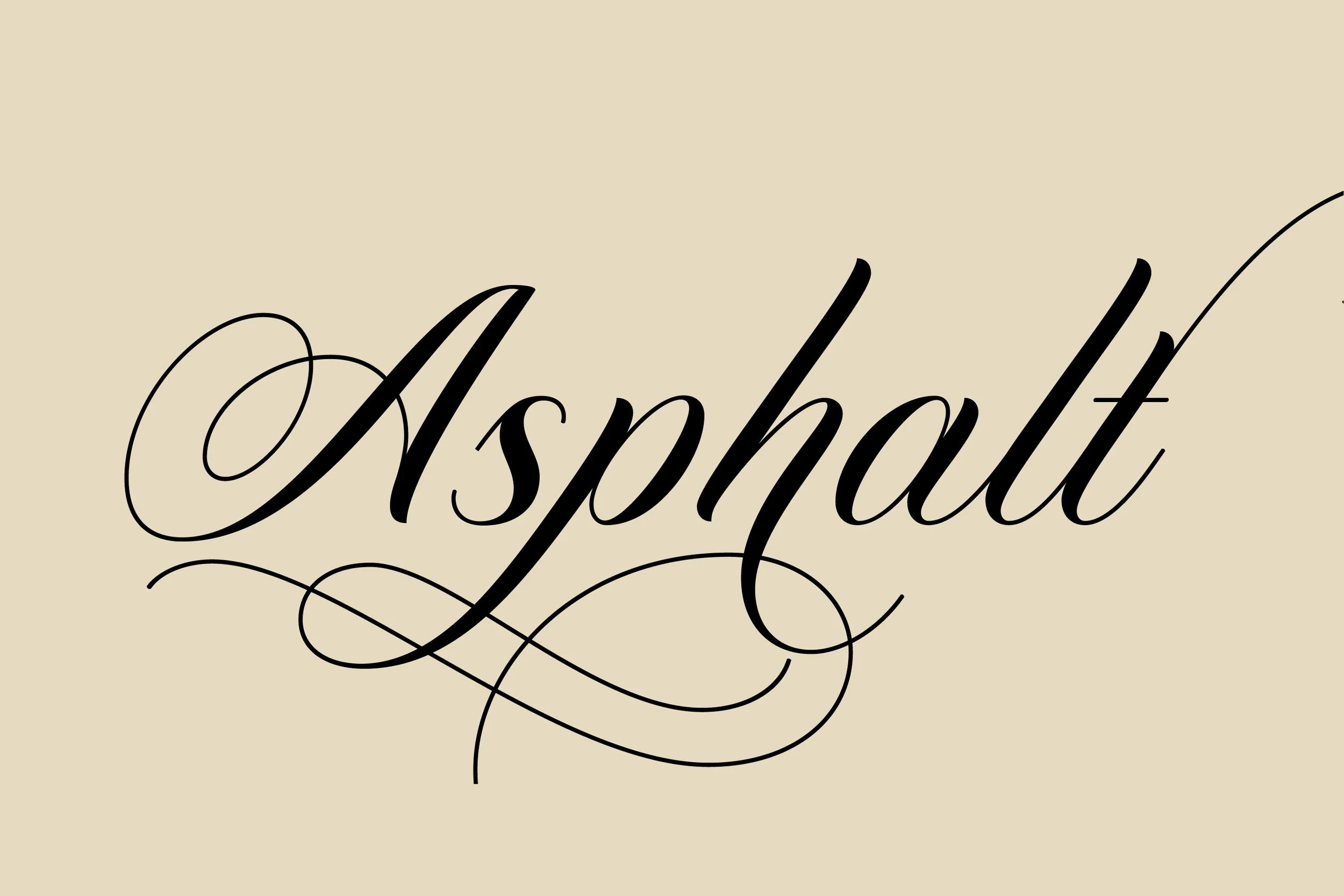 The image features the word "Asphalt" written in elegant, black cursive script on a beige background.