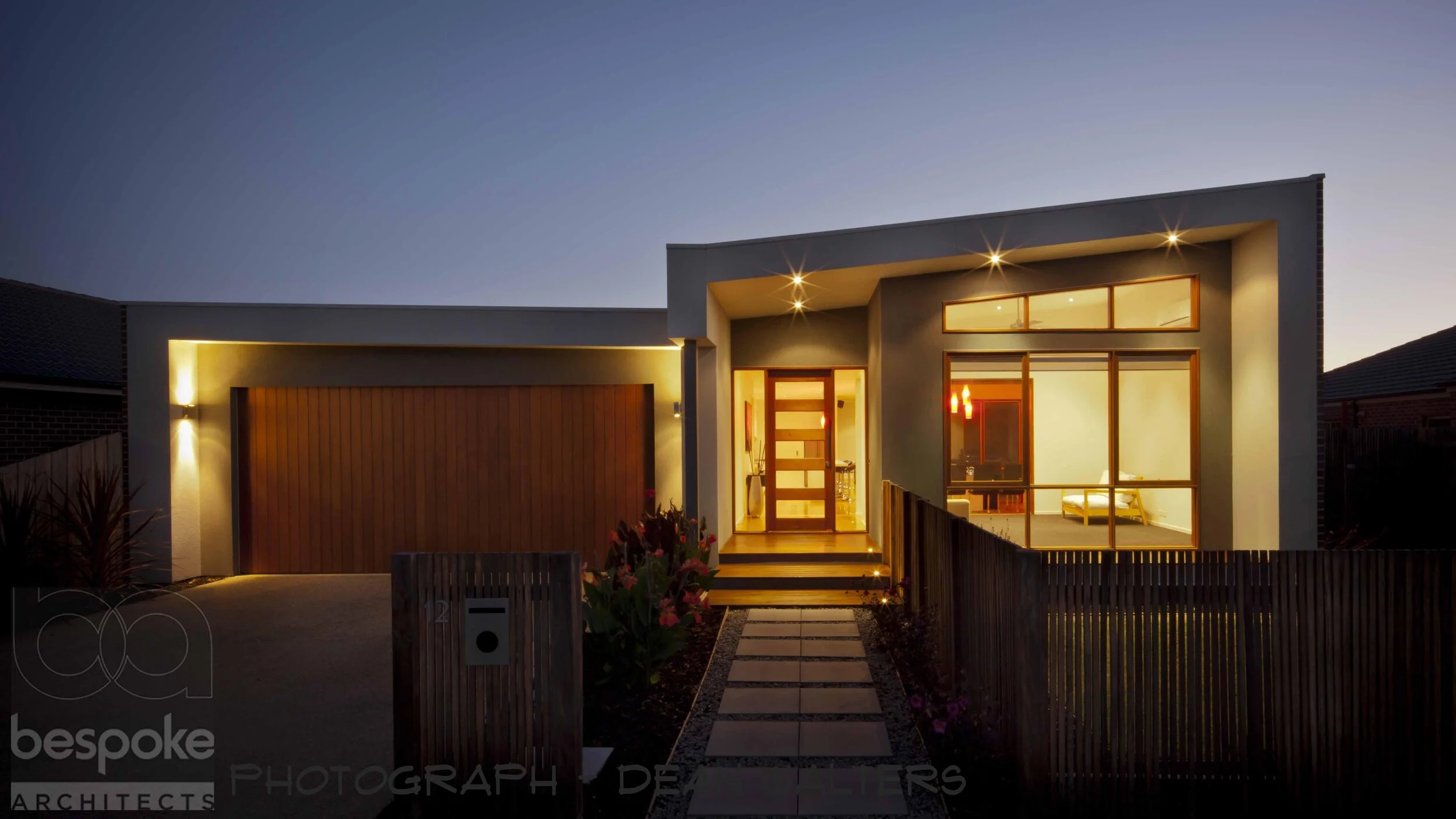 The asymmetrical roof line above the formal living with large north facing windows on Bespoke Architect's House 0