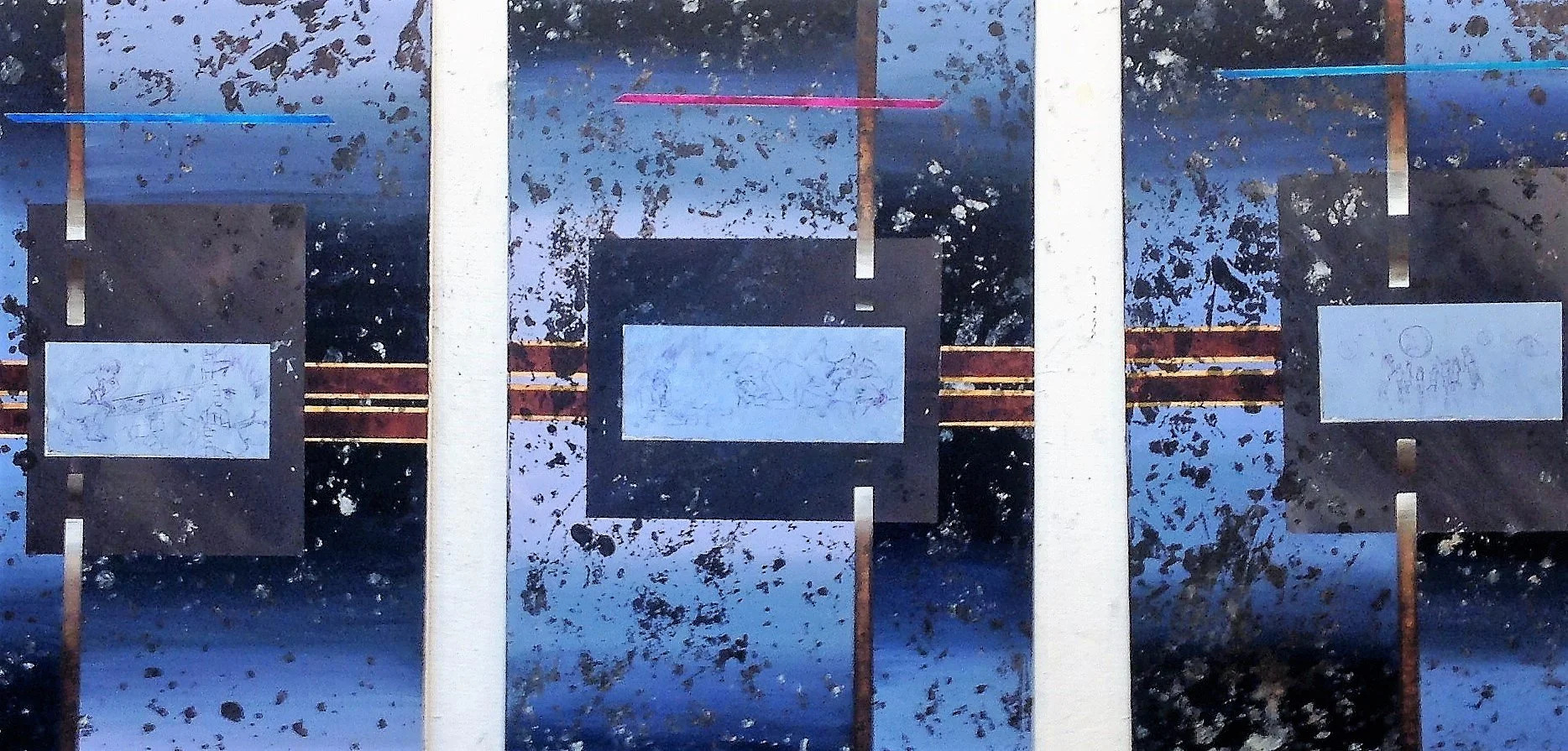 Title:  OUR LAST PLAY OF THE GAME    Artist: Garay Bazán (American, born Perú, 1965) Date: 2014. Medium:   Acrylic on canvas. Dimensions: (3)72 in X (3)48 in Classification: Paintings. Credit Line: Garay Bazán Collection, 2014 Object Number: 01.114.1