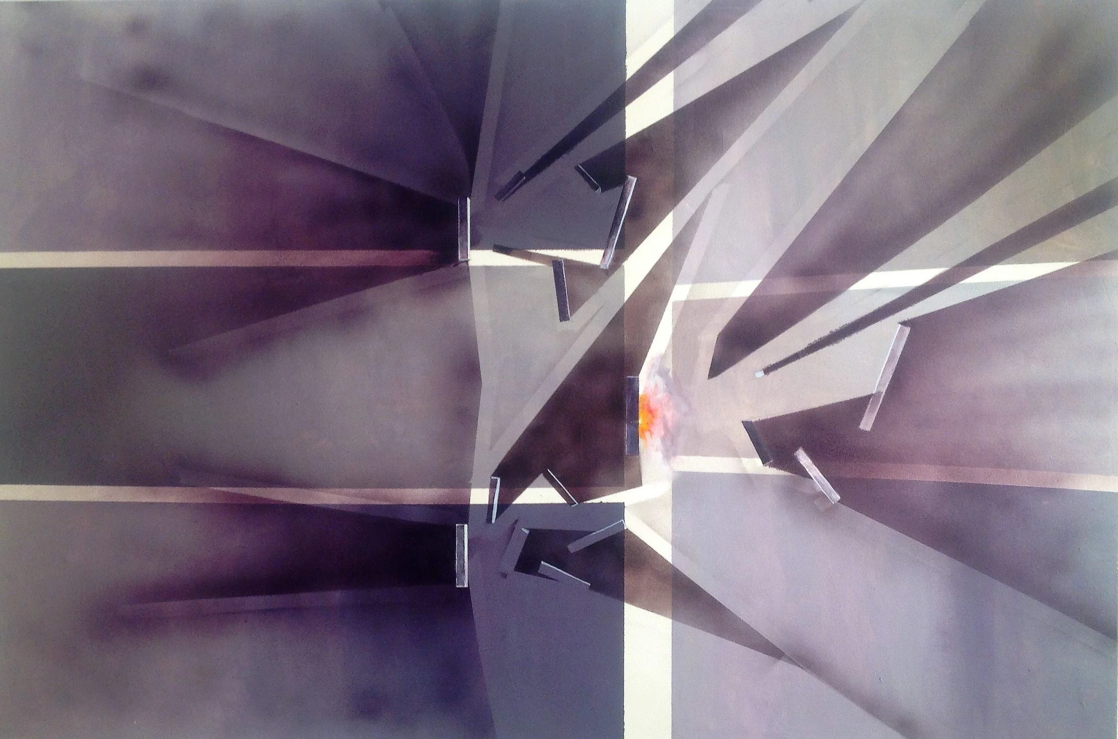 Title: SHRAPNEL IN OUR HEART   
Artist: Garay Bazán (American, born Perú, 1965) 
Date: 2014. 
Medium:   Acrylic on canvas. 
Dimensions: 48 in X 72 in 
Classification: Paintings. 
Credit Line: Garay Bazán Collection, 2014 Object Number: 01.111.14 
 Cu