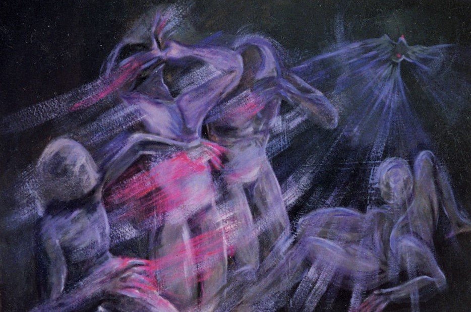 Title: A HOPE FOR SOULS    Artist: Garay Bazán (American, born Perú, 1965) Date: 1984 Medium:   Acrylic and textures on canvas. Dimensions: 48 in X 72 in Classification: Paintings. Credit Line: Garay Bazán Collection, 2014 Object Number: 01.800.11984