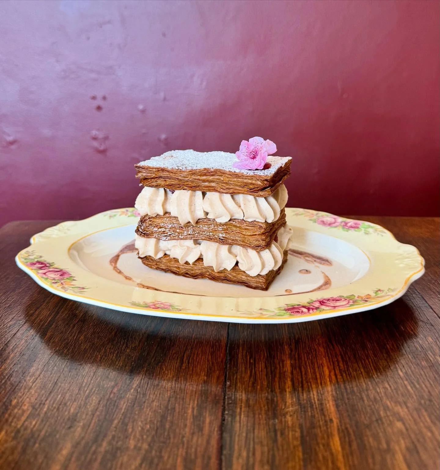 &ldquo;Mille-Feuille&rdquo; Cherry Blossom Custard &amp; Rhubarb Jam. 

#enterthroughthegiftshop