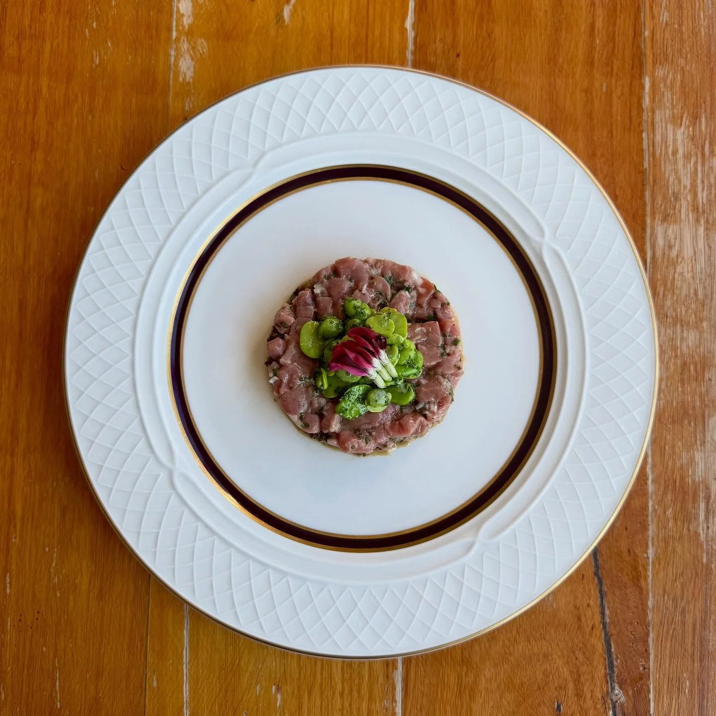 Tartare of Rose Veal with Creamed Morels &amp; Broad Beans.

Sunday Lunch in Spring. 

#enterthroughthegiftshop