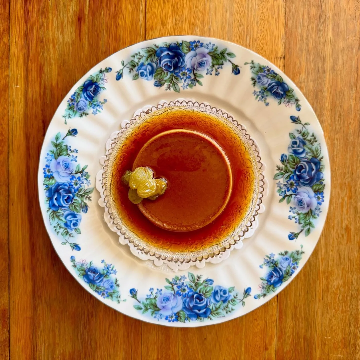 Roquefort Cr&eacute;m&eacute; Caramel.
Served with golden raisins soaked in Pineau des Charentes. 

The perfect cheese course does exist. 

#enterthroughthegiftshop