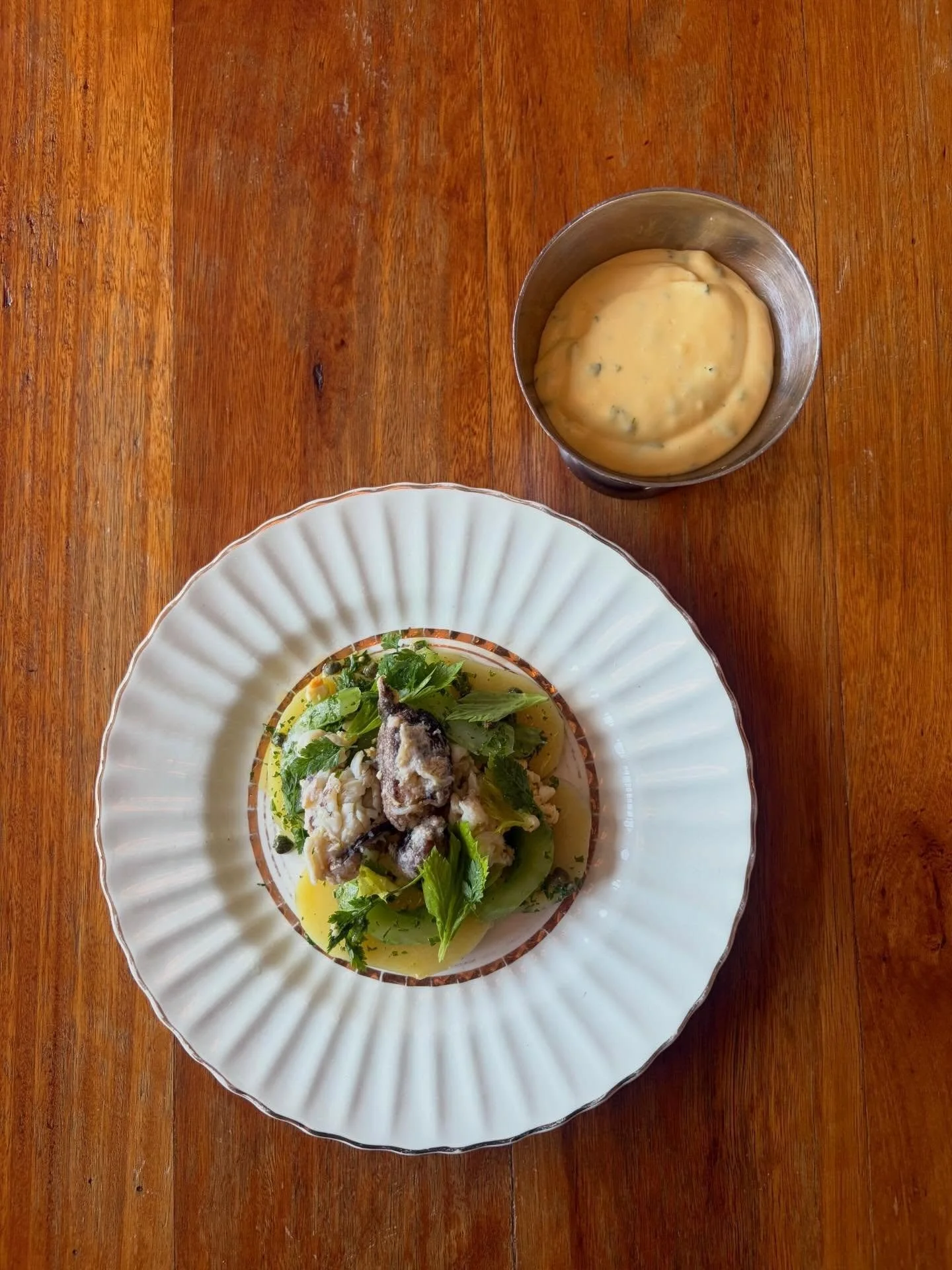 Mud Crab Potato Salad with Celery, Capers, Chopped Hens Egg &amp; Warm B&eacute;arnaise Sauce.

#enterthroughthegiftshop