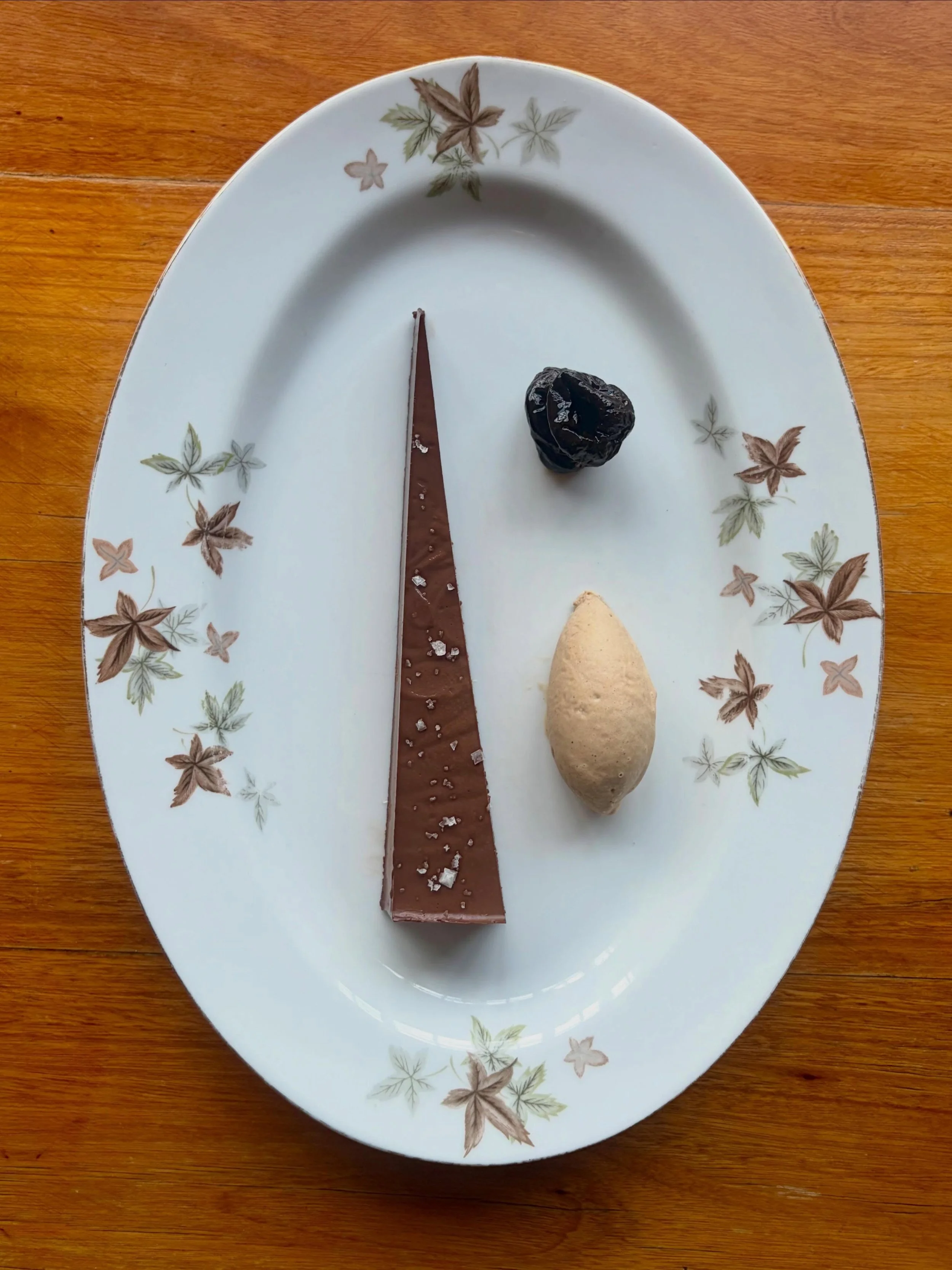 &ldquo;Tarte au Chocolat&rdquo; with Prune &amp; Armagnac Ice Cream. 
Warm Chocolate Sauce poured tableside. 

#enterthroughthegiftshop