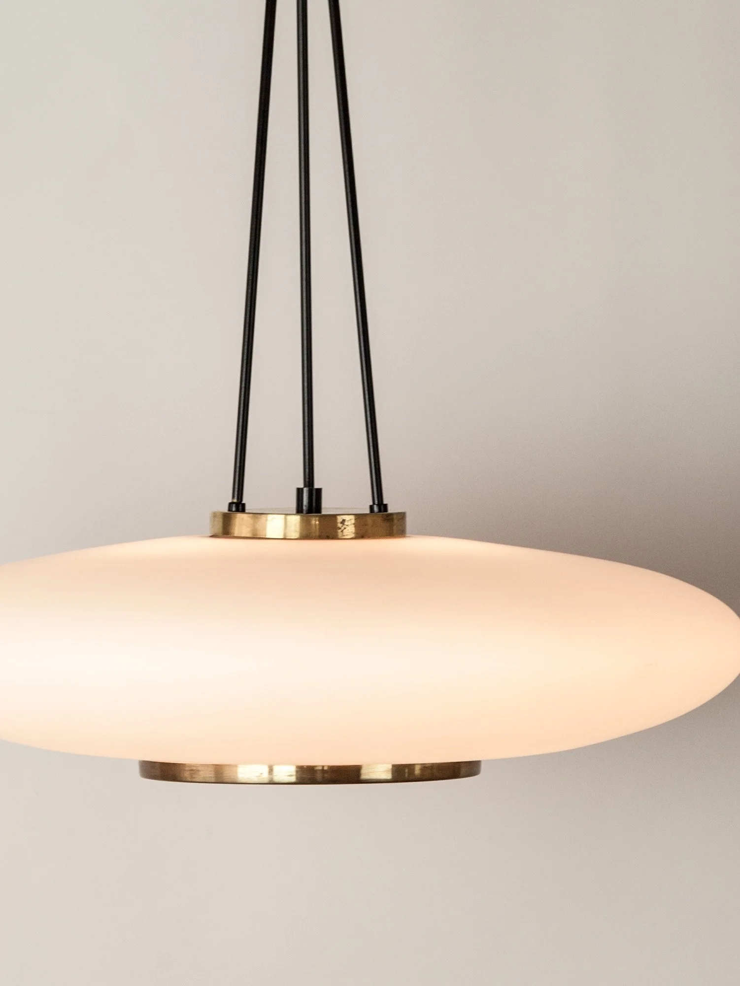 Vintage Italian Glass and Brass Pendant by Stilnovo, 1950s