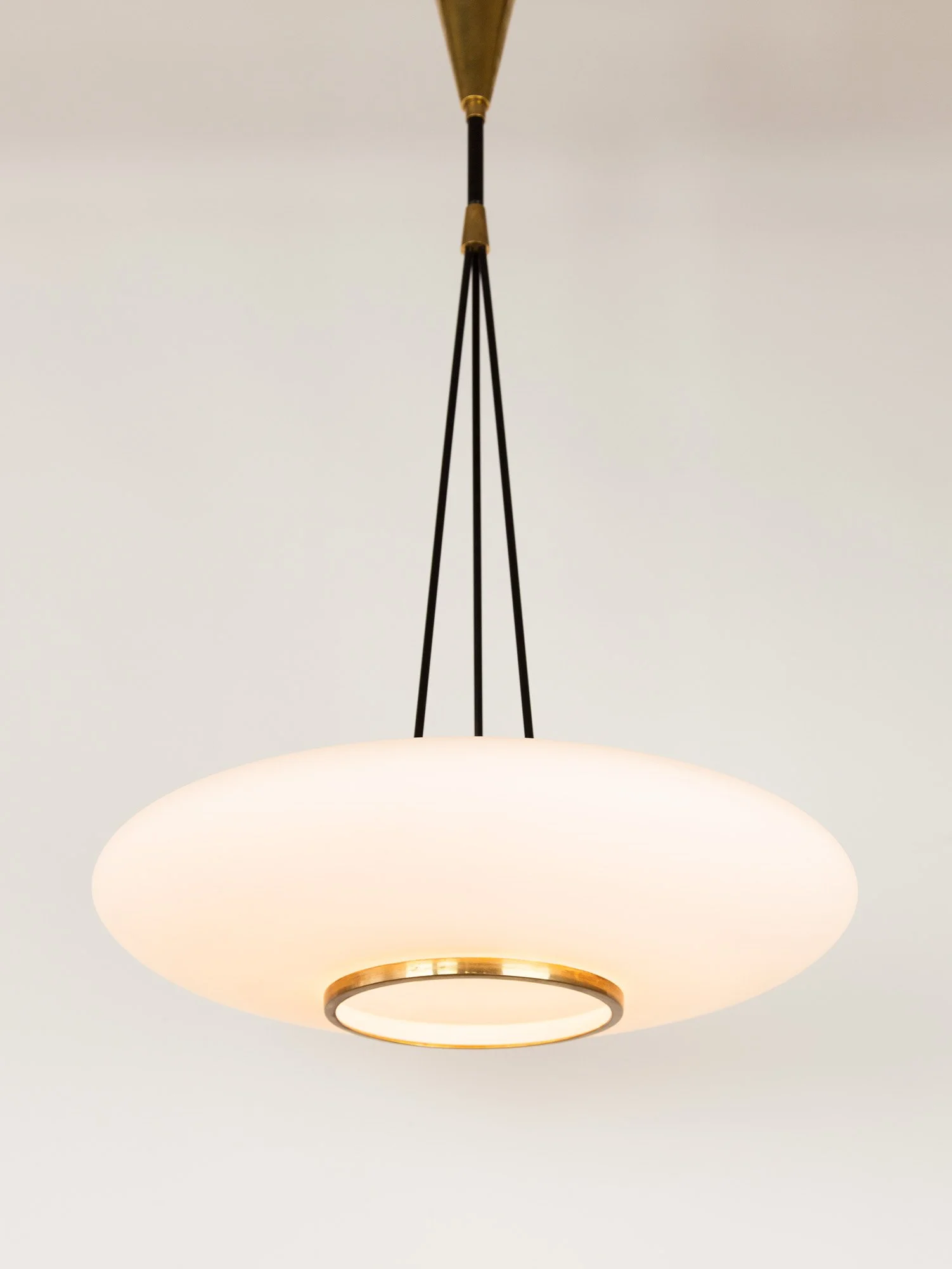 Vintage Italian Glass and Brass Pendant by Stilnovo, 1950s