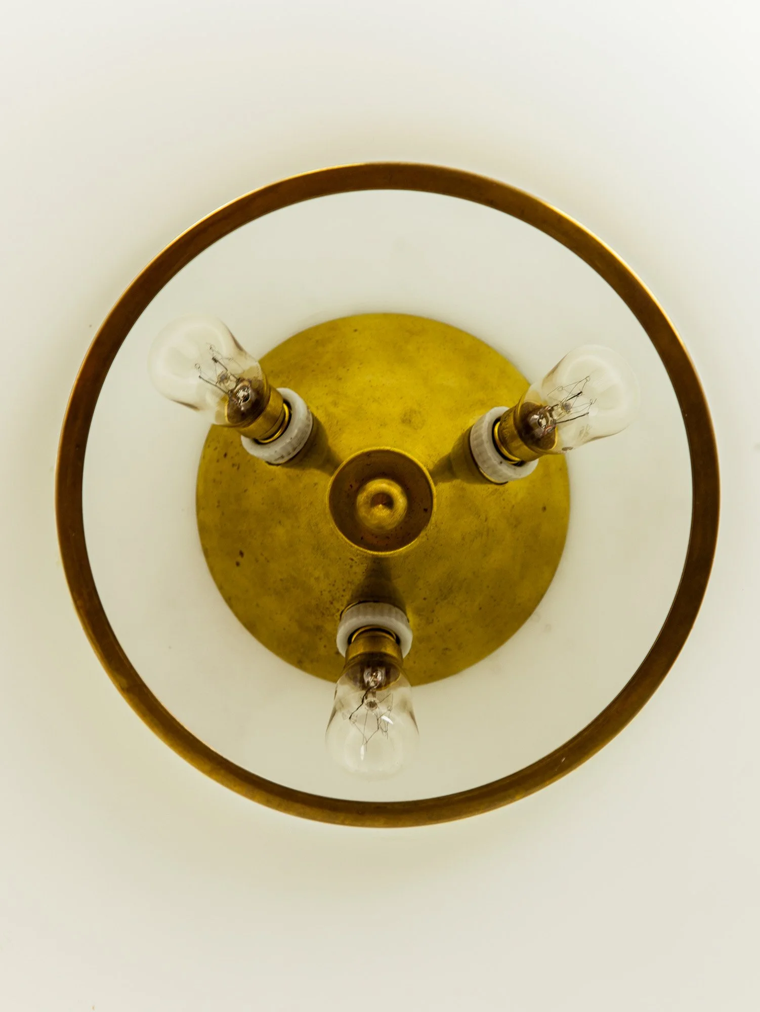 Vintage Italian Glass and Brass Pendant by Stilnovo, 1950s