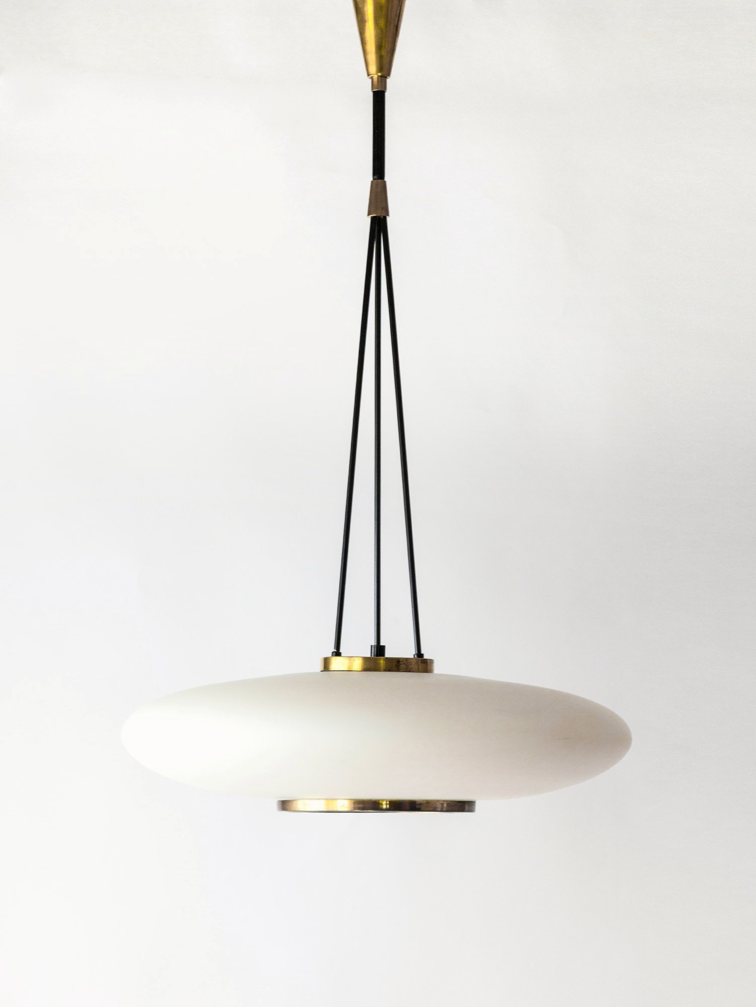 Vintage Italian Glass and Brass Pendant by Stilnovo, 1950s