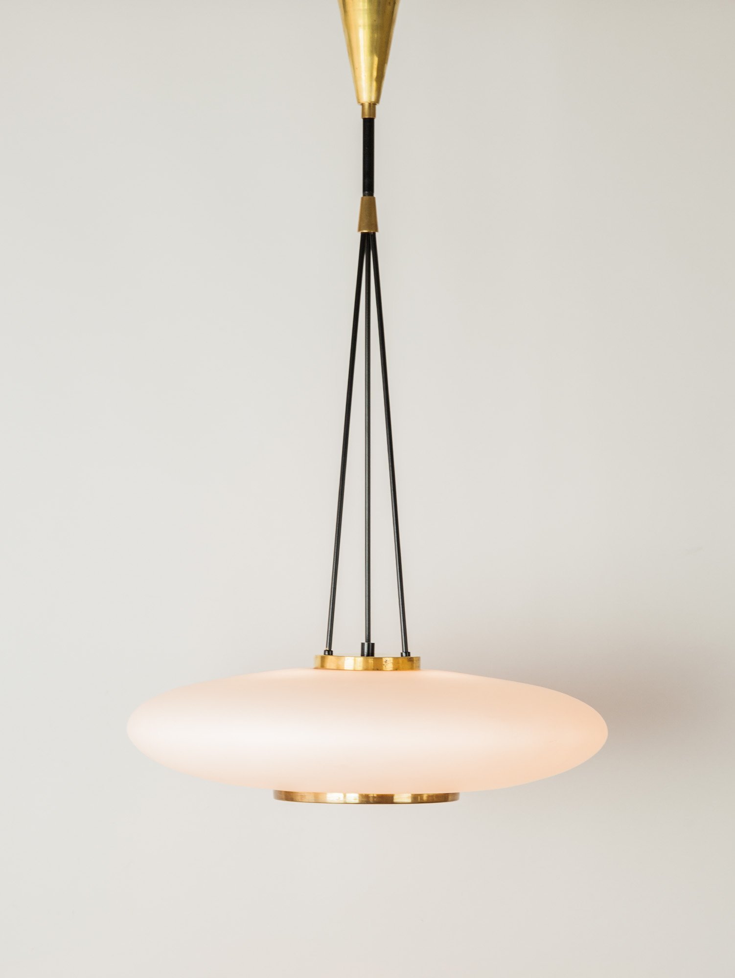 Vintage Italian Glass and Brass Pendant by Stilnovo, 1950s