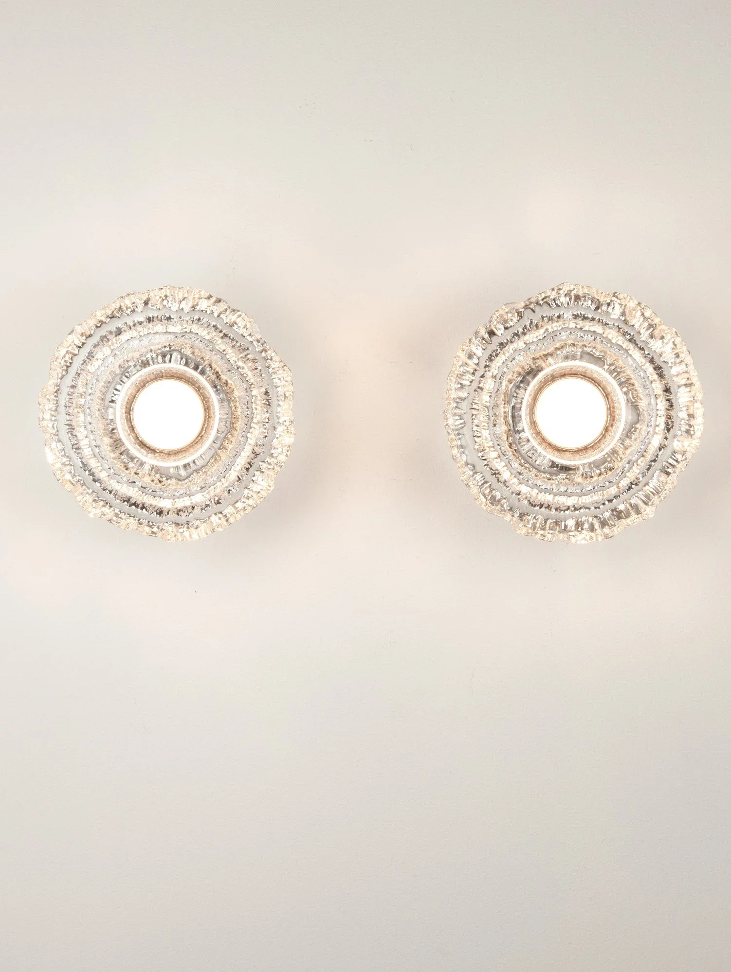 Pair of Peill & Putzler Small Round Glass Wall Lights, Germany, 1970s