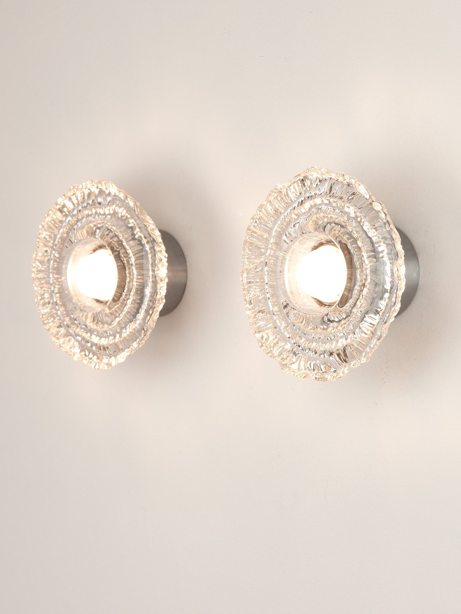 Pair of Peill & Putzler Small Round Glass Wall Lights, Germany, 1970s