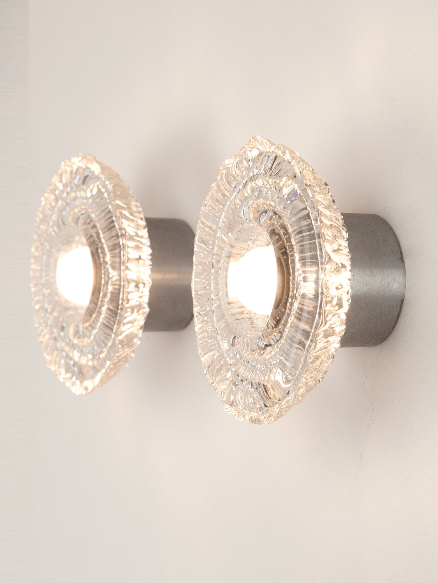 Pair of Peill & Putzler Small Round Glass Wall Lights, Germany, 1970s