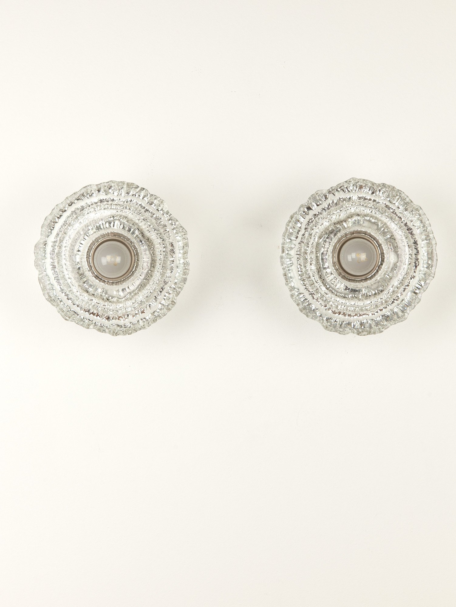 Pair of Peill & Putzler Small Round Glass Wall Lights, Germany, 1970s