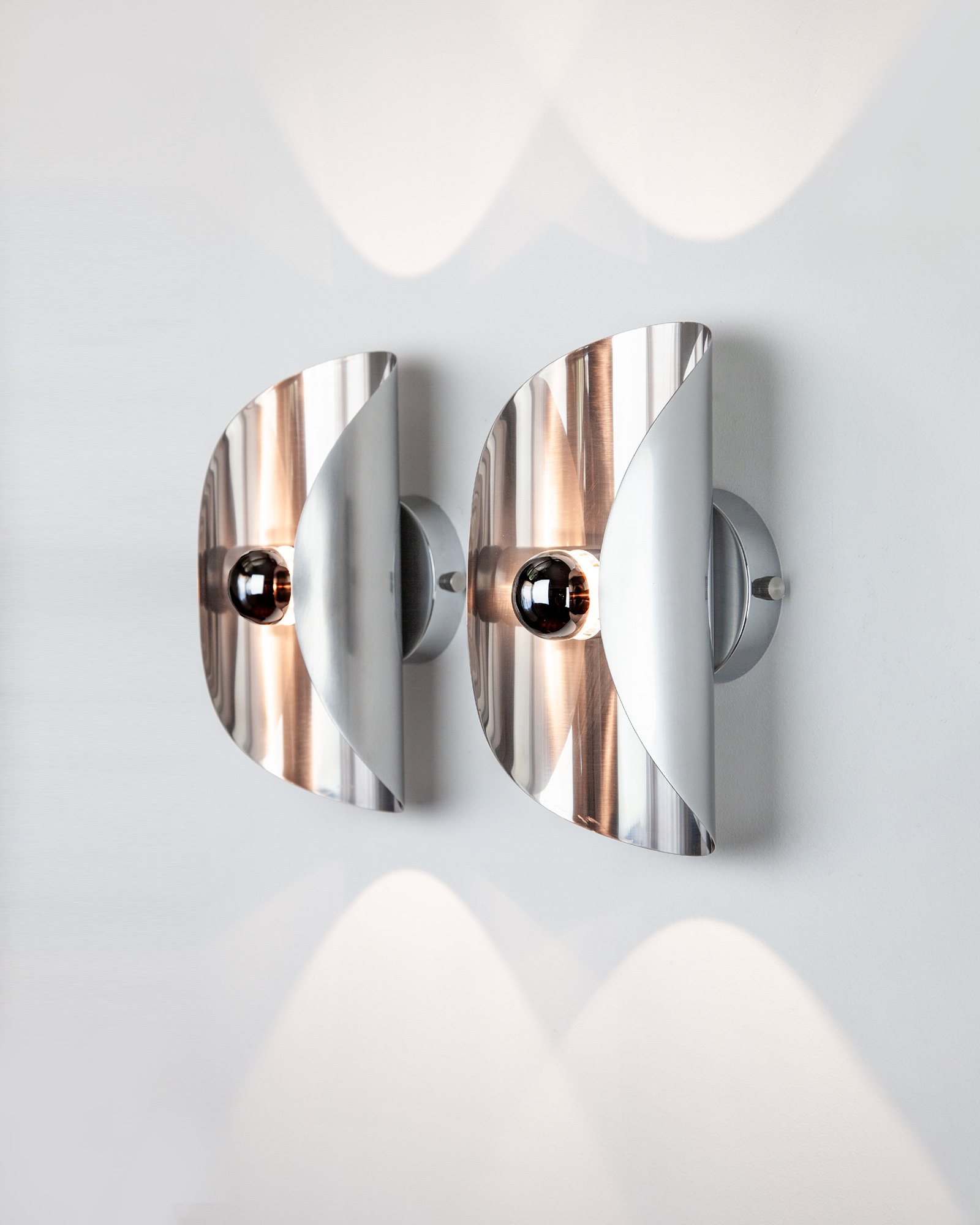 Vintage Italian Chrome Curved Wall Lights, 1970s