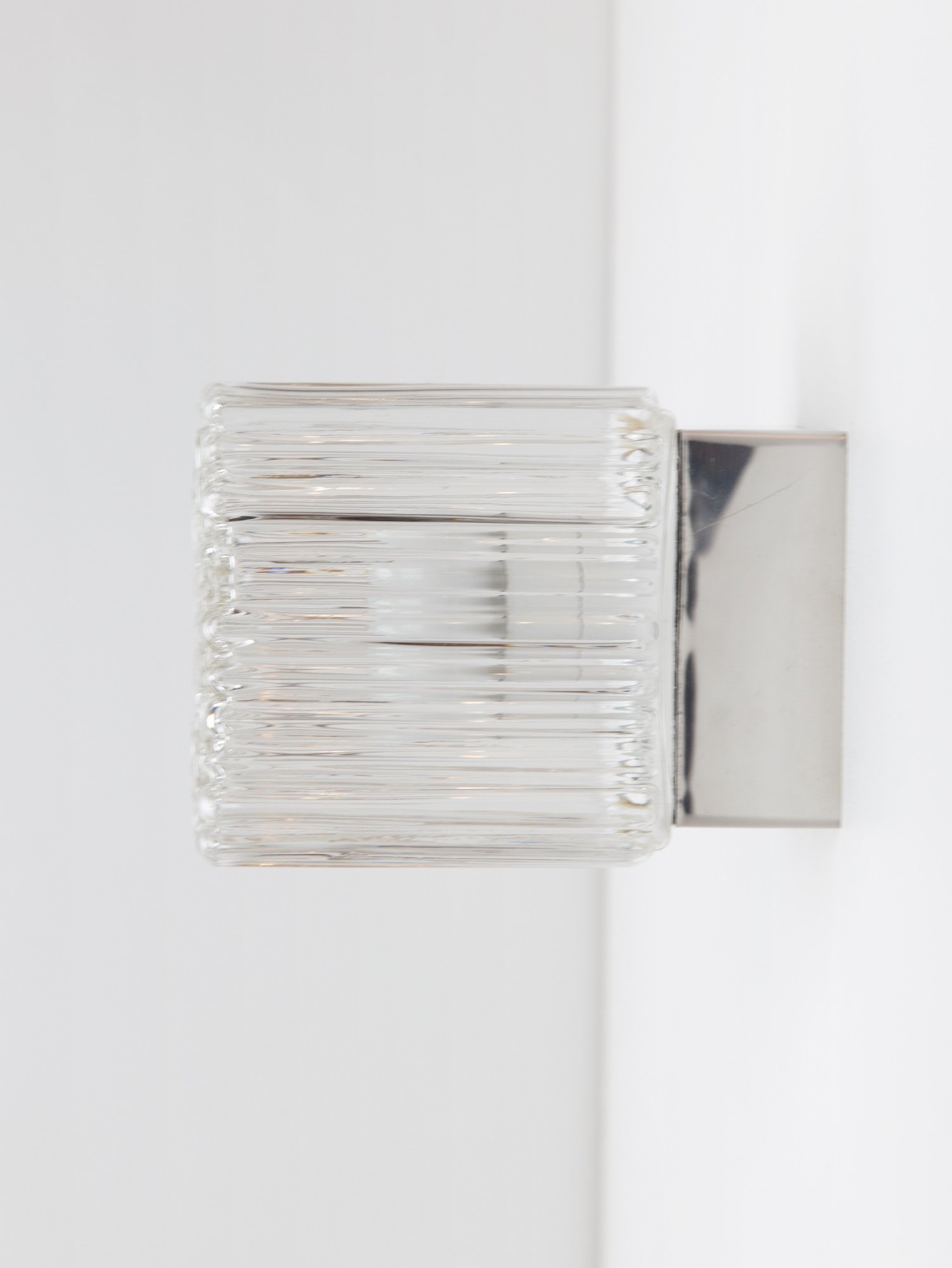 Glass and Chrome Cube Sconce by Glashütte Limburg, Germany, 1960s