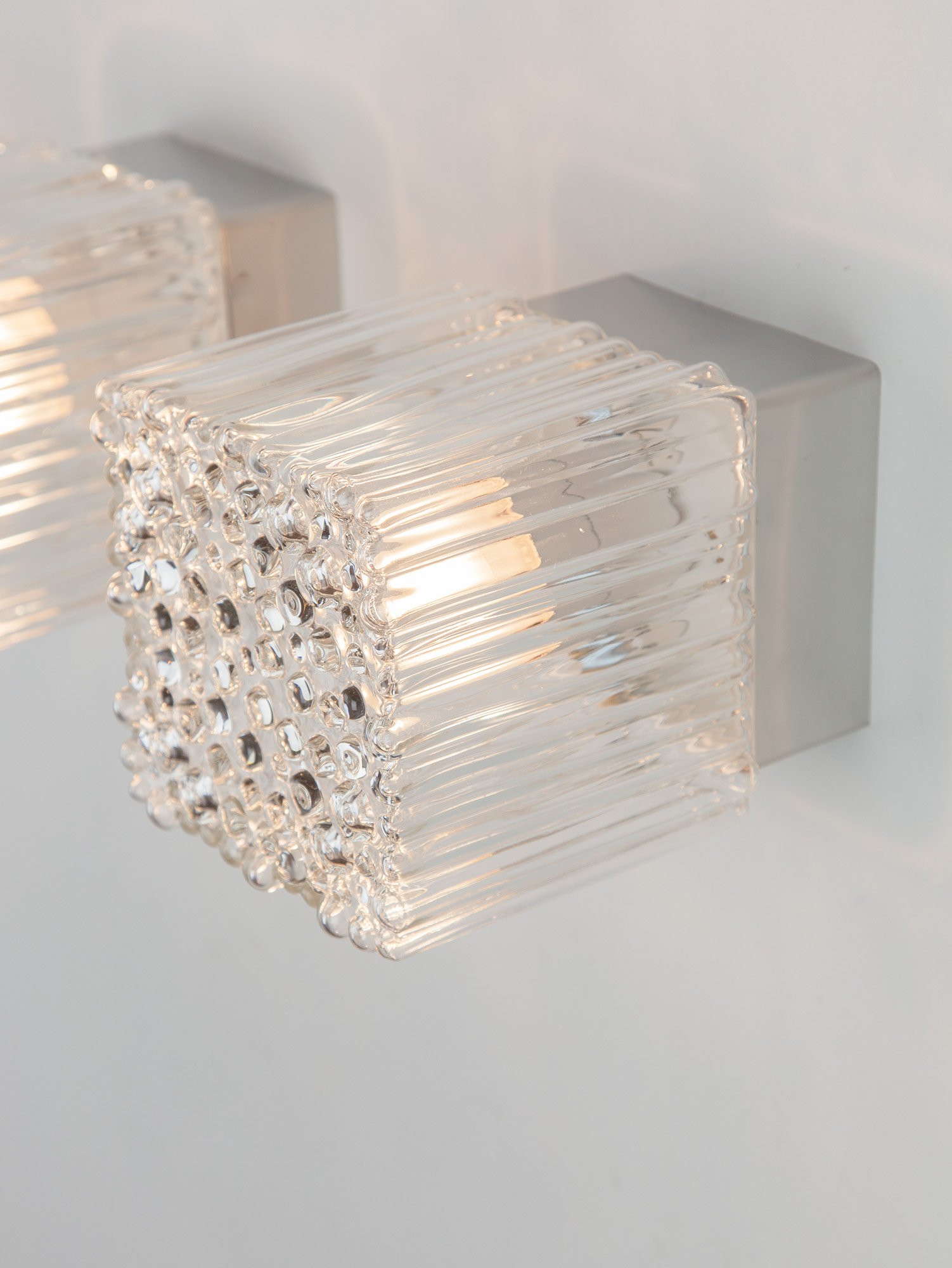 Glass and Chrome Cube Sconce by Glashütte Limburg, Germany, 1960s