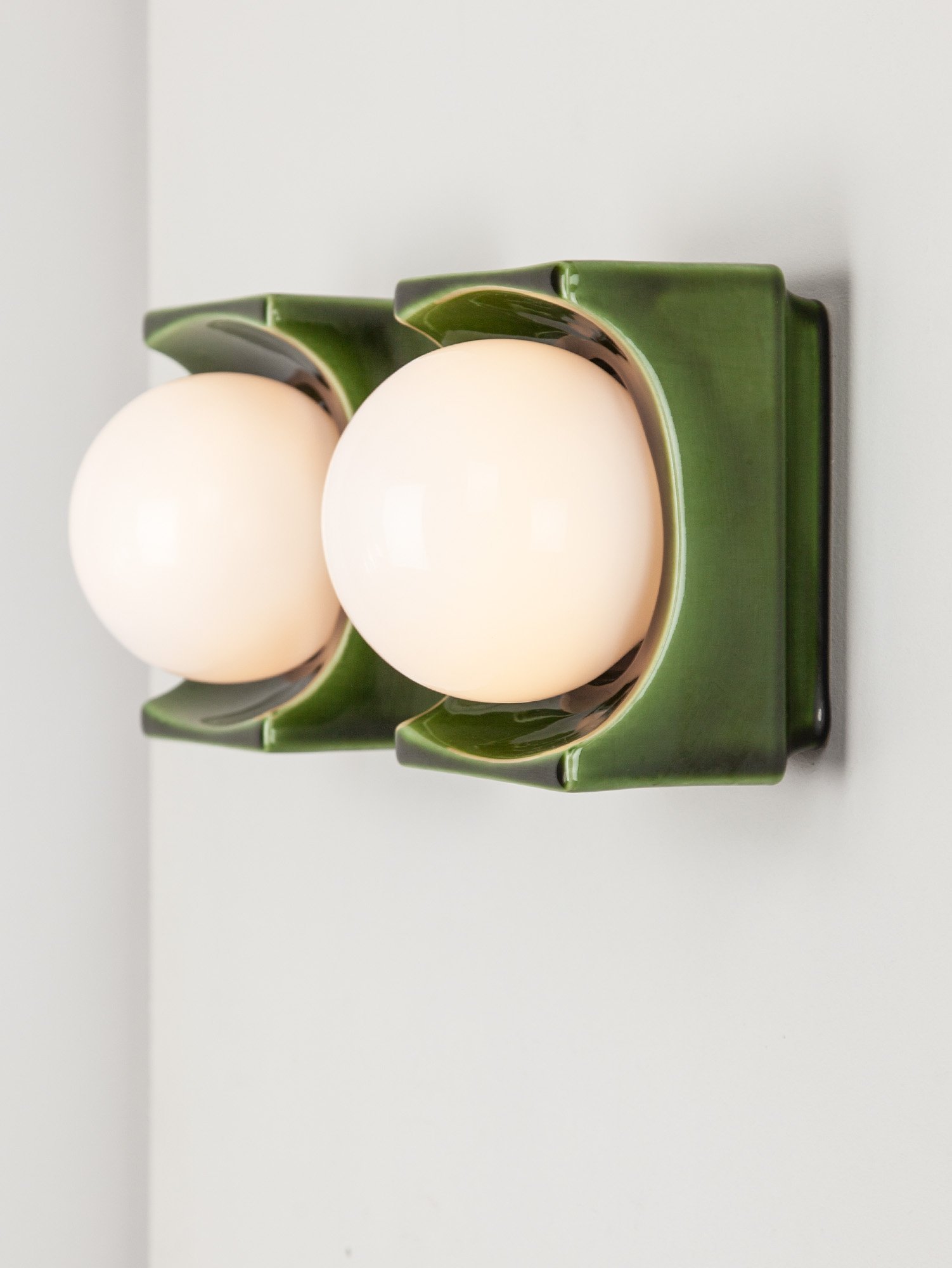 Vintage Green Ceramic Wall Lights, Germany, 1970s