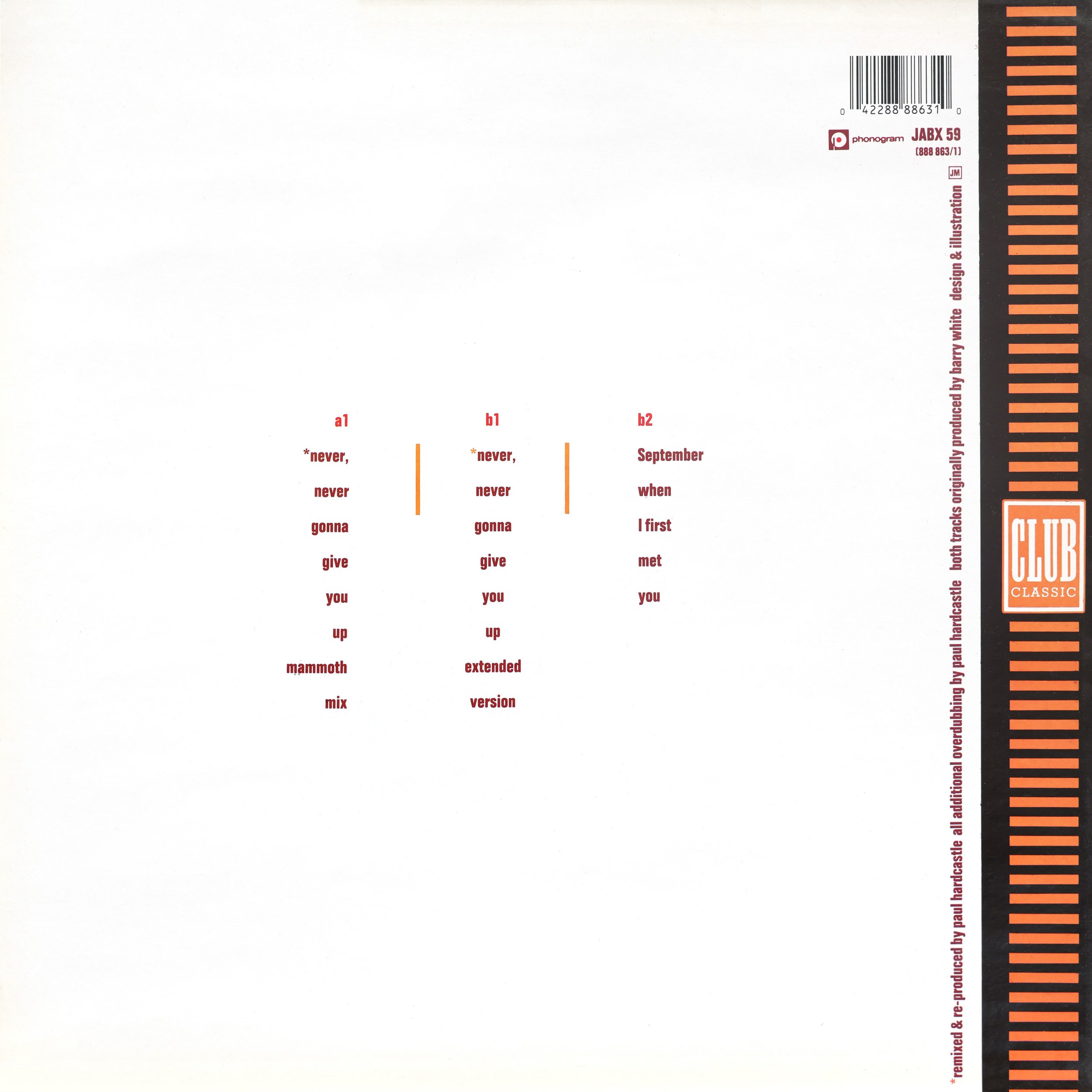 Barry White - Never, Never Gonna Give You Up - Paul Hardcastle Remix - (back)