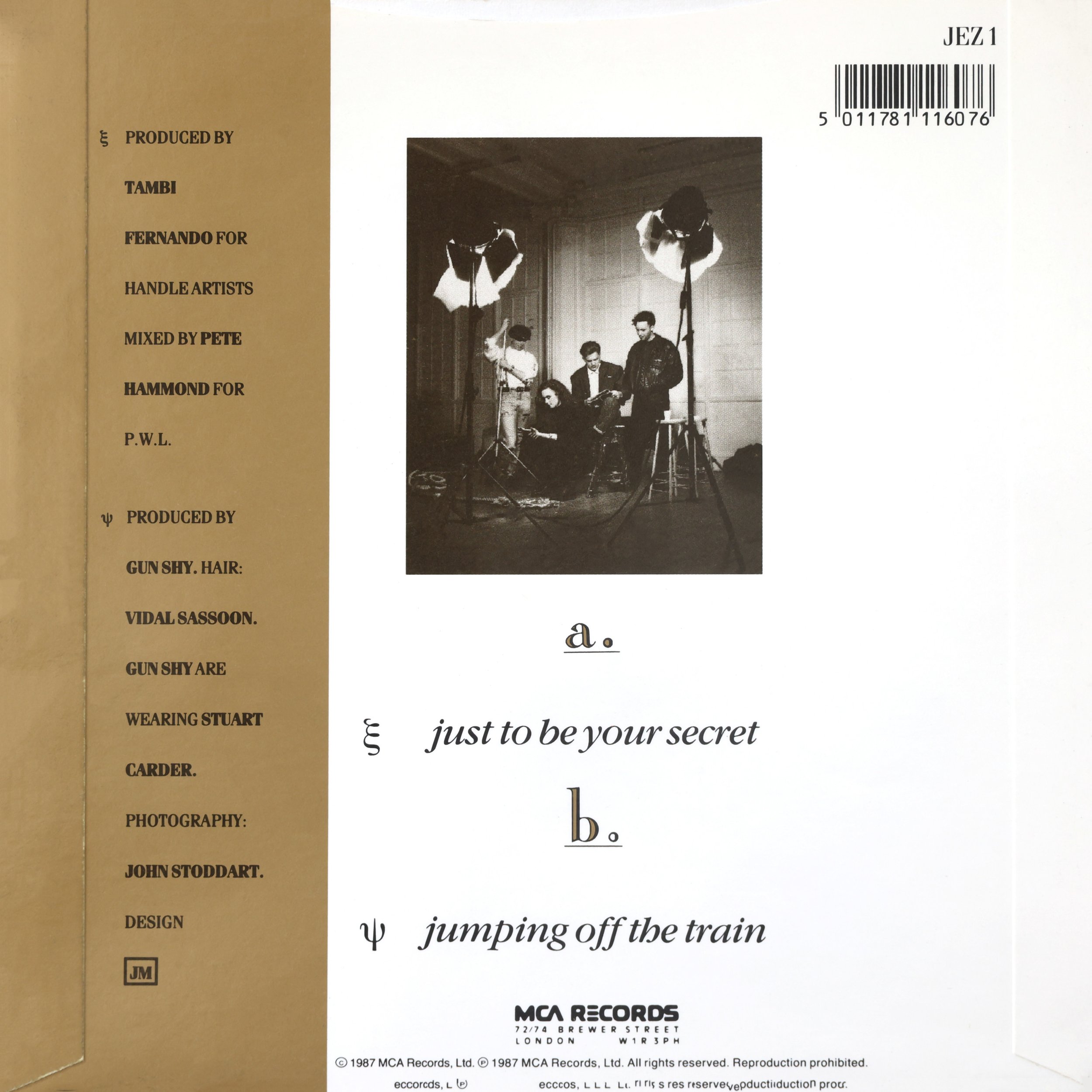 Gun Shy - Just To Be Your Secret - 7" (back)