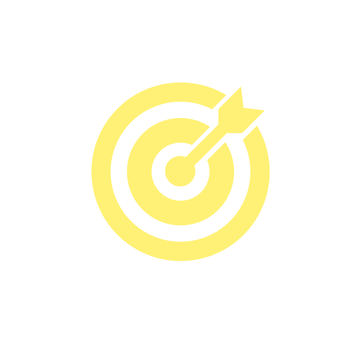 Yellow target with two arrows hitting the bullseye, symbolizing goal achievement or success.