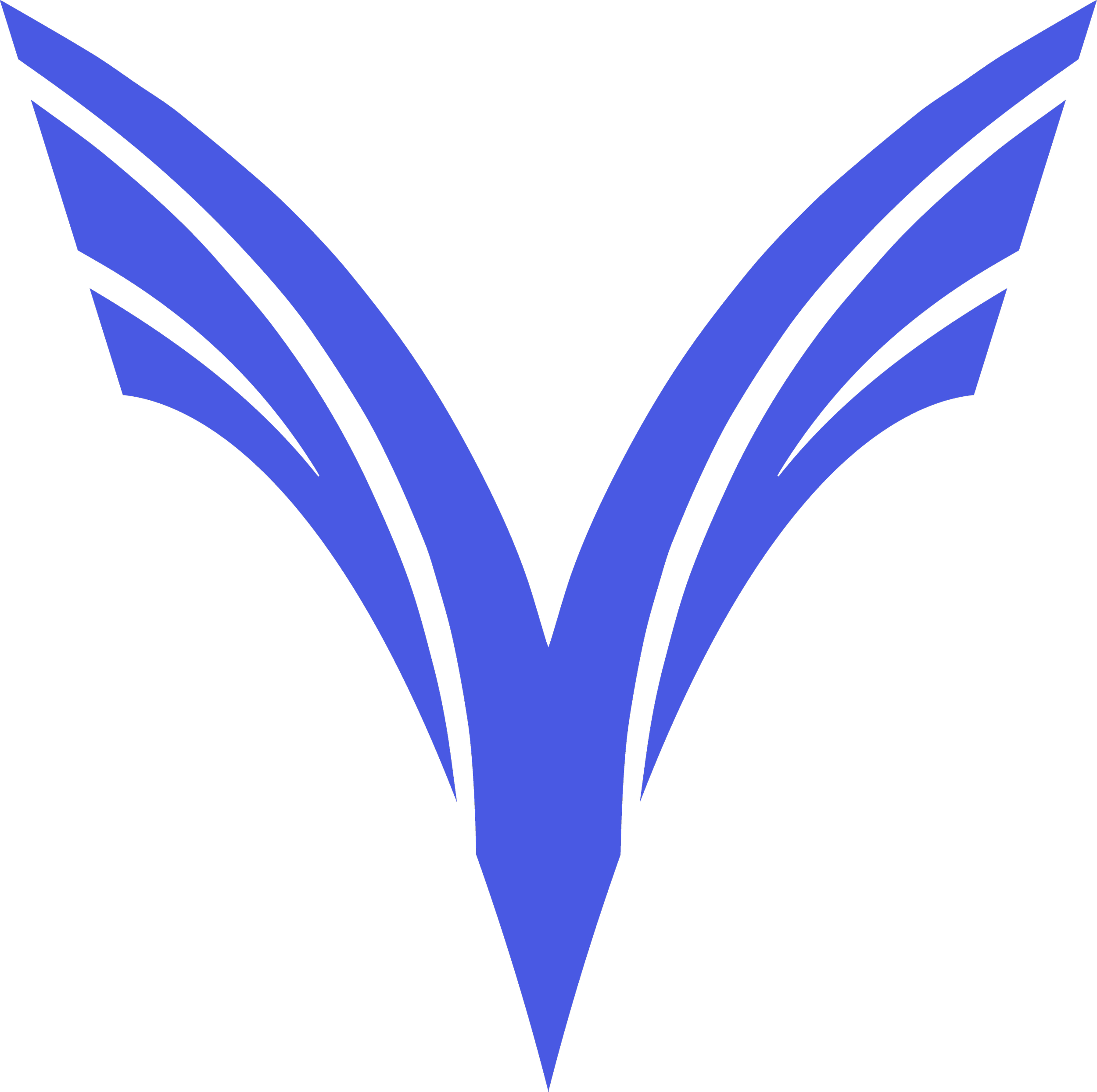 A stylized blue logo design forming the letter V. Inspired by olive branches looking like a winged emblem.