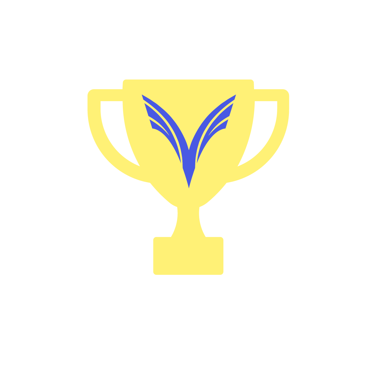 A yellow trophy cup with a blue winged emblem in the center