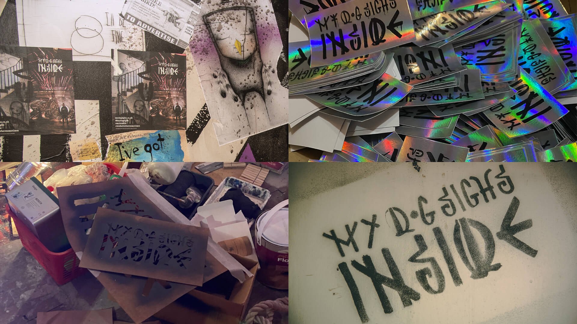 Leaflet, stickers, stencils