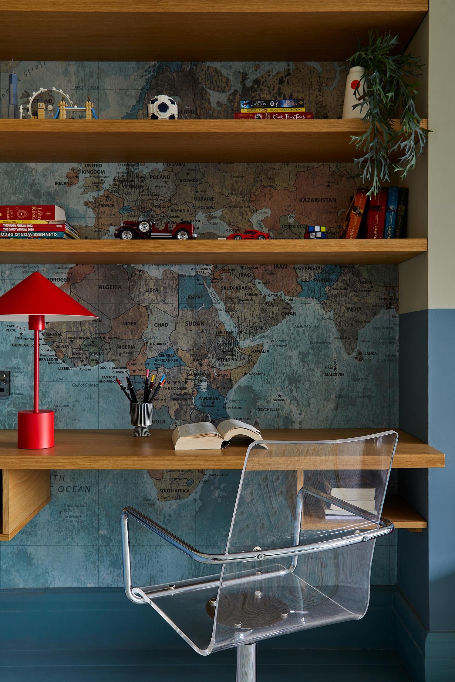 shelved-office-space-with-map-wallpaper.jpg