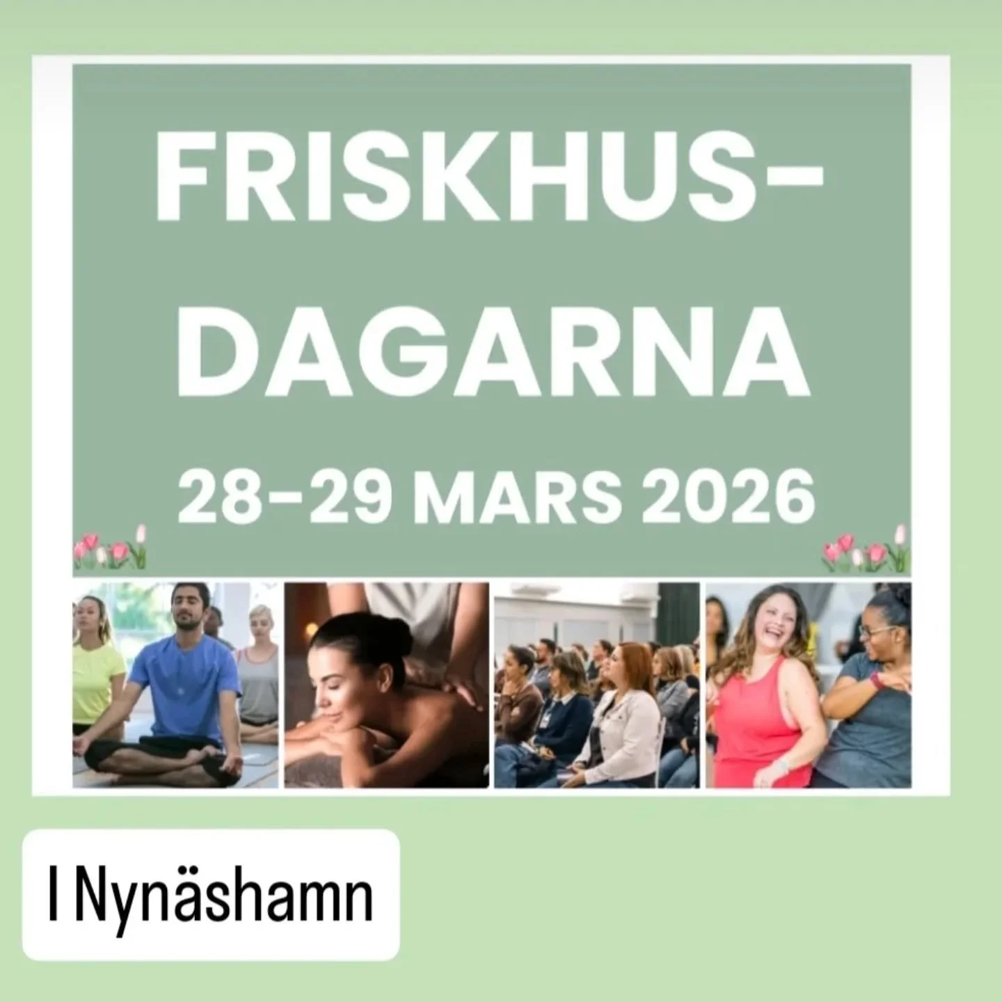 Helgen 28- 29 mars bjuder alla vi i Friskhuset Nyn&auml;shamn in till Friskhusdagarna, en helg fylld av energi, &aring;terh&auml;mtning, gemenskap och inspiration om hur du kan ta hand om din kropp.

P&aring; s&ouml;ndagen kommer jag att att en f&oum