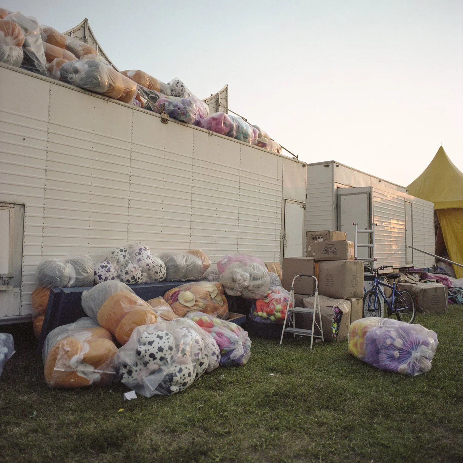 photograph of bags of stuffed animals
