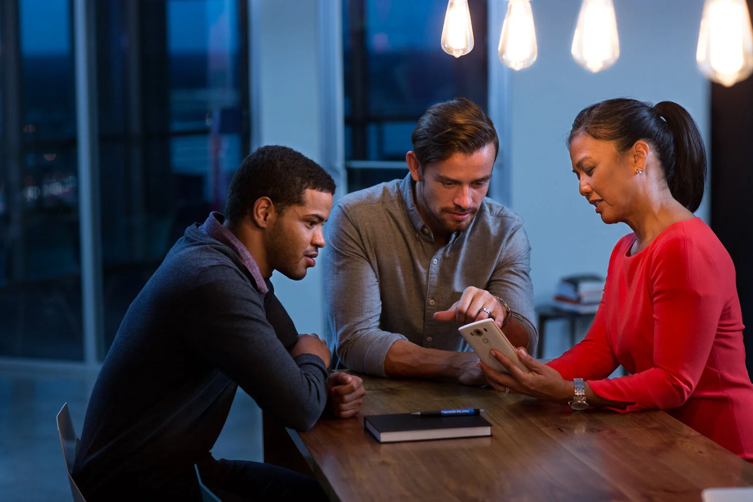 Photograph of late night company meeting