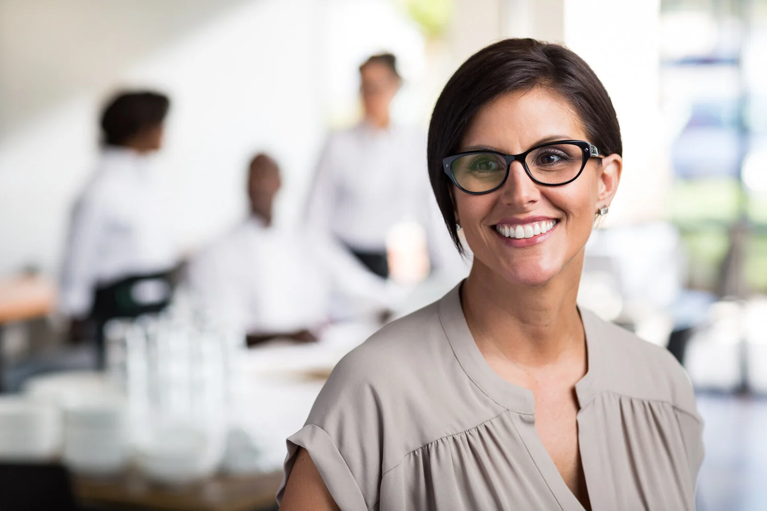 Photograph of female boss in restaurant