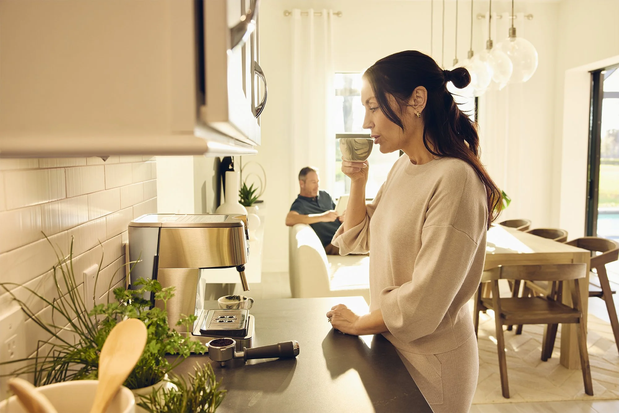 Lifestyle photo - woman at home coffee bar- Del Webb campaign Tampa FL