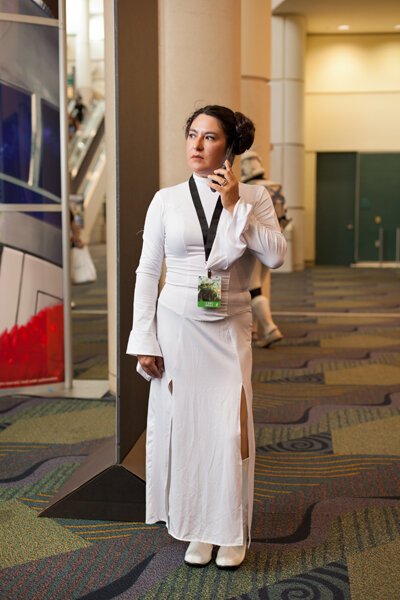 photograph of woman dressed as princess leia at star wars days