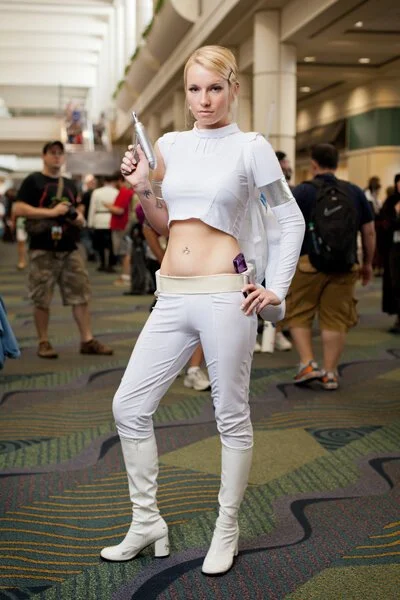 photograph of woman in cosplay for star wars celebration