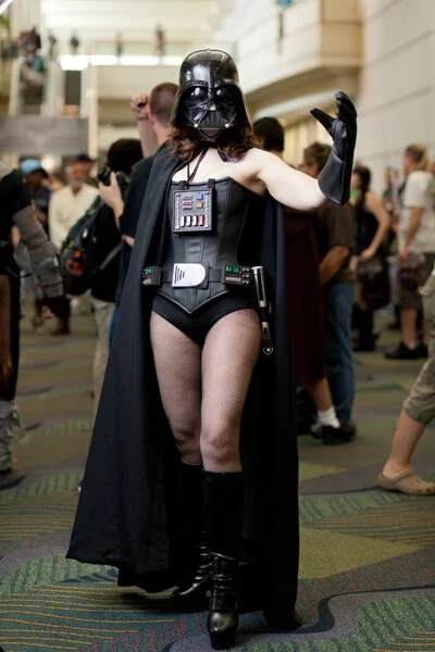 photograph of female dressed as darth vader
