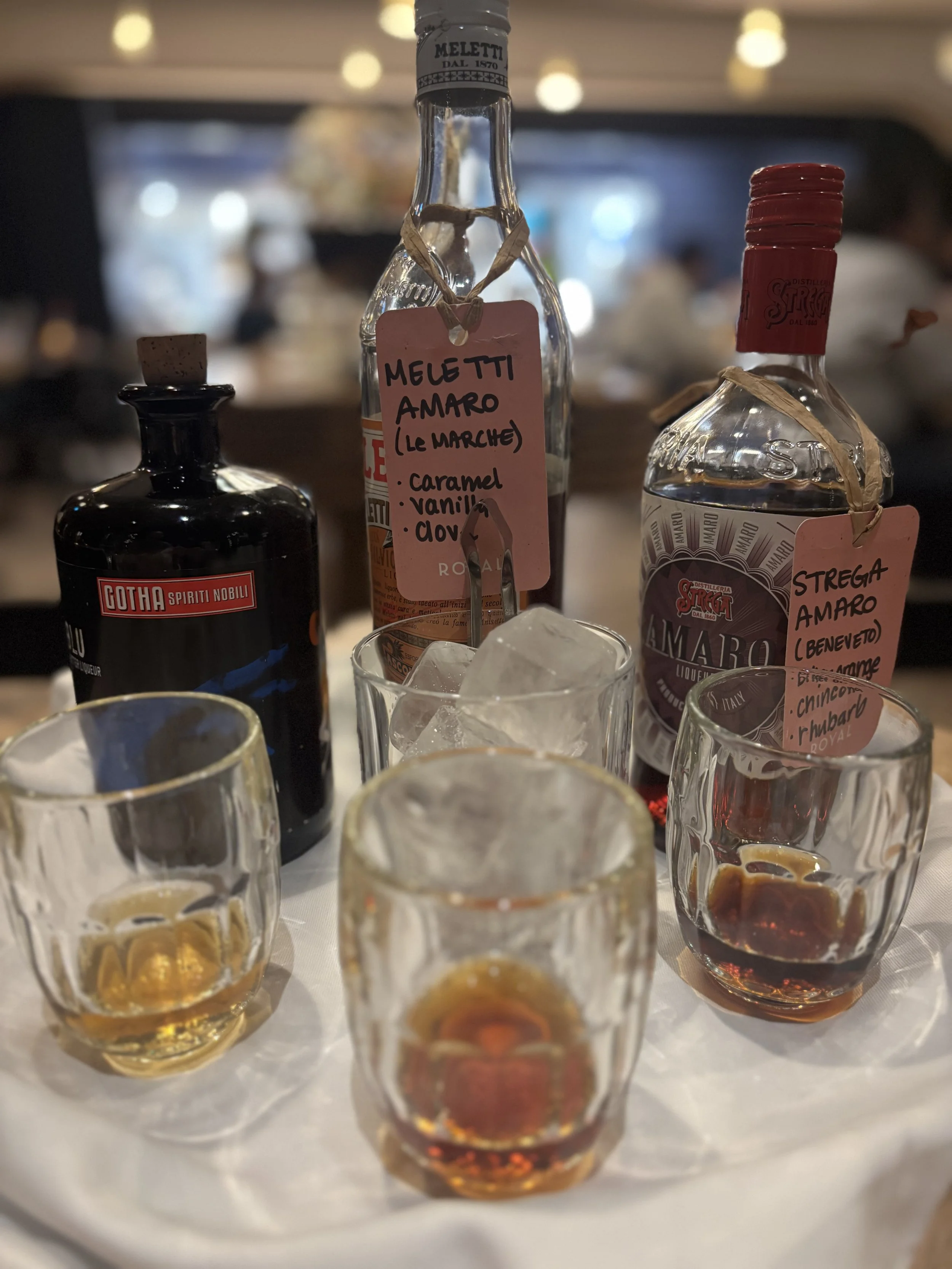 Amaro tasting with three bottles