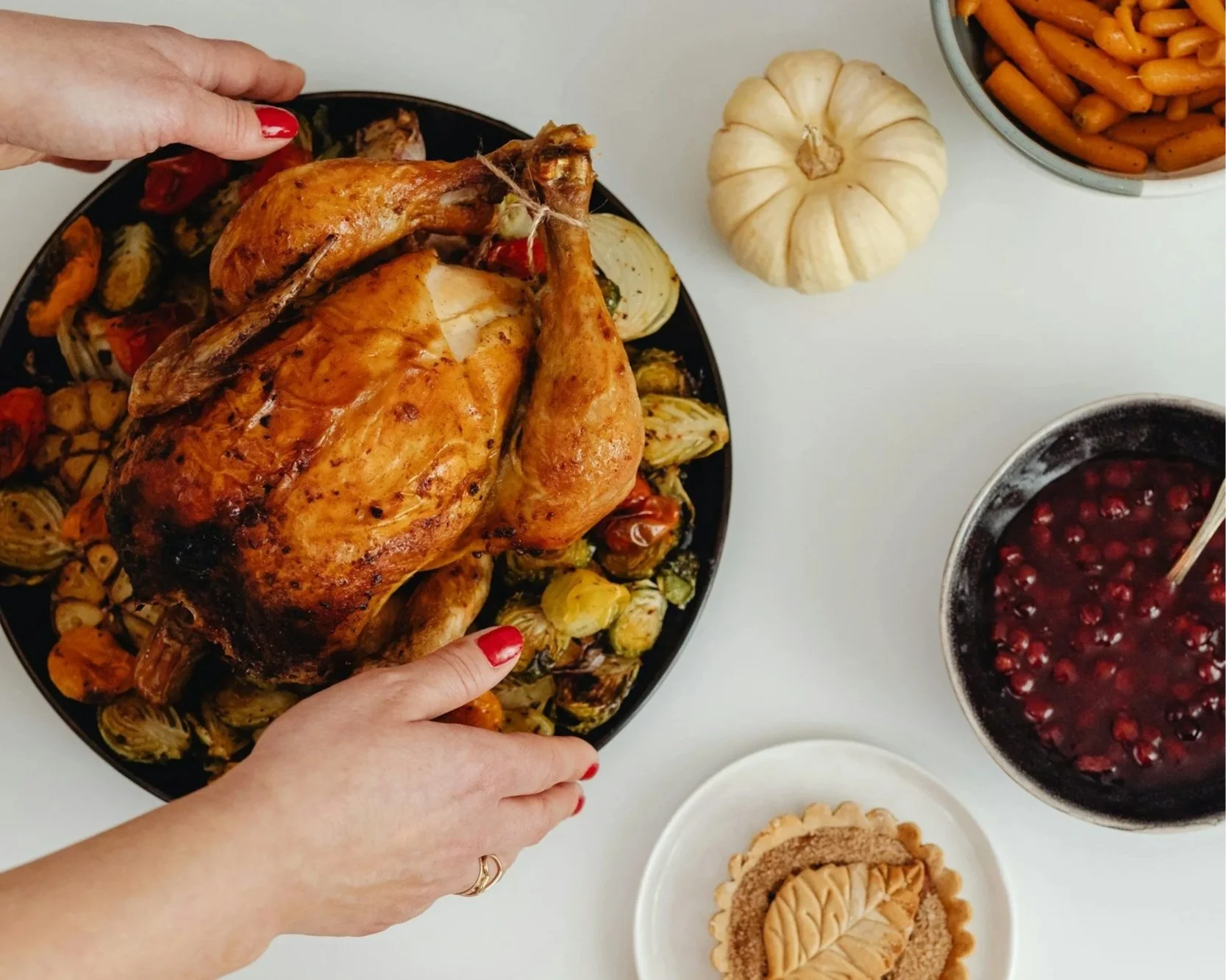 Thanksgiving turkey and vegetables being served