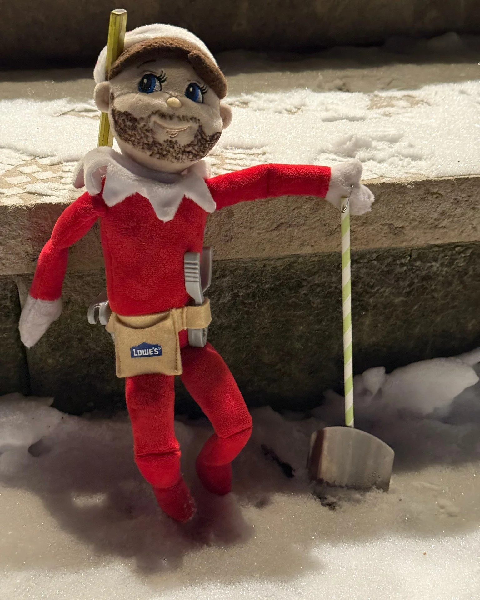 ❄️🧝 Chisel&rsquo;s already earning his keep&mdash;shoveling snow like he&rsquo;s on the winter crew (and with a smile on his face).

Not bad for a guy his size. 😅

#brotoncontracting #chiseltheelf #elfontheshelf #jobsiteantics #buildbroton
