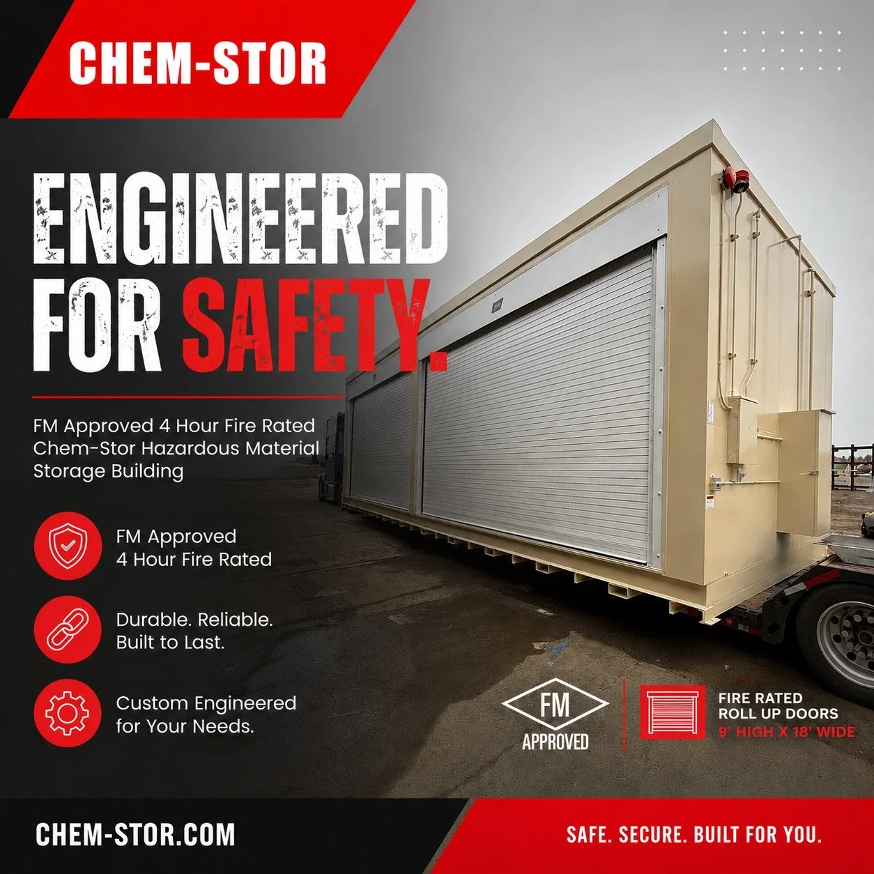 Built for the jobs where safety isn&rsquo;t optional. 🔥

FM Approved. 4-Hour Fire Rated. Custom engineered hazardous material storage built to last.

#CHEMSTOR #HazmatStorage #IndustrialSafety #FMApproved