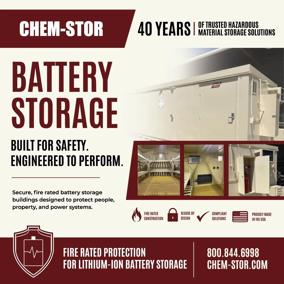 Battery containment demands more than a place to store batteries. It requires a solution engineered around safety, protection, and the unique risks of battery storage and charging.

CHEM-STOR battery containment solutions combine fire-rated construct