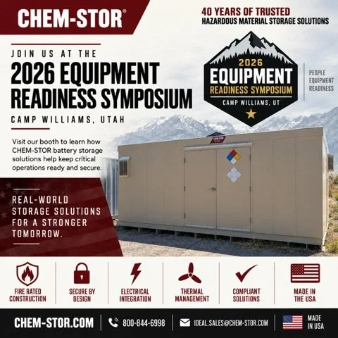 CHEM-STOR is at the 2026 Equipment Readiness Symposium at Camp W.G. Williams, Utah this week.

We&rsquo;re showcasing our battery storage and containment solutions, engineered with fire-rated construction, integrated electrical and thermal management