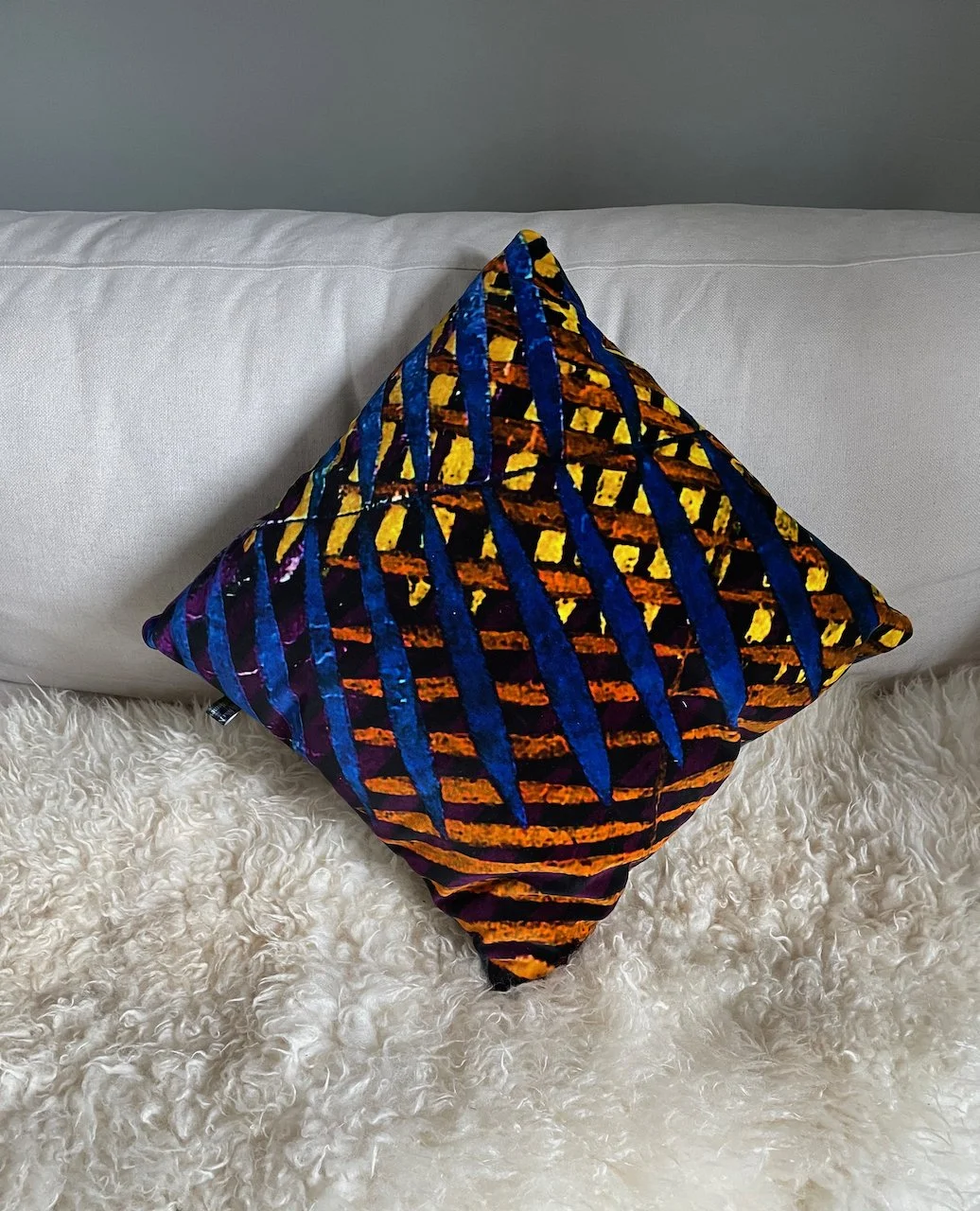 Bamboo Blue/Orange Velvet Cushion (45cm x45cm)