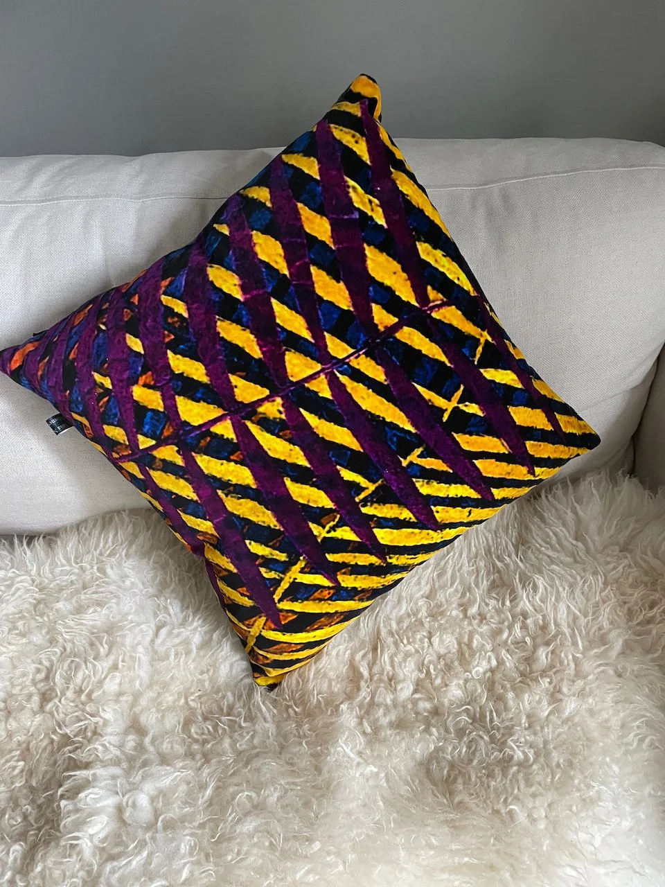 Bamboo Yellow/Purple Velvet Cushion (45cm x 45cm)
