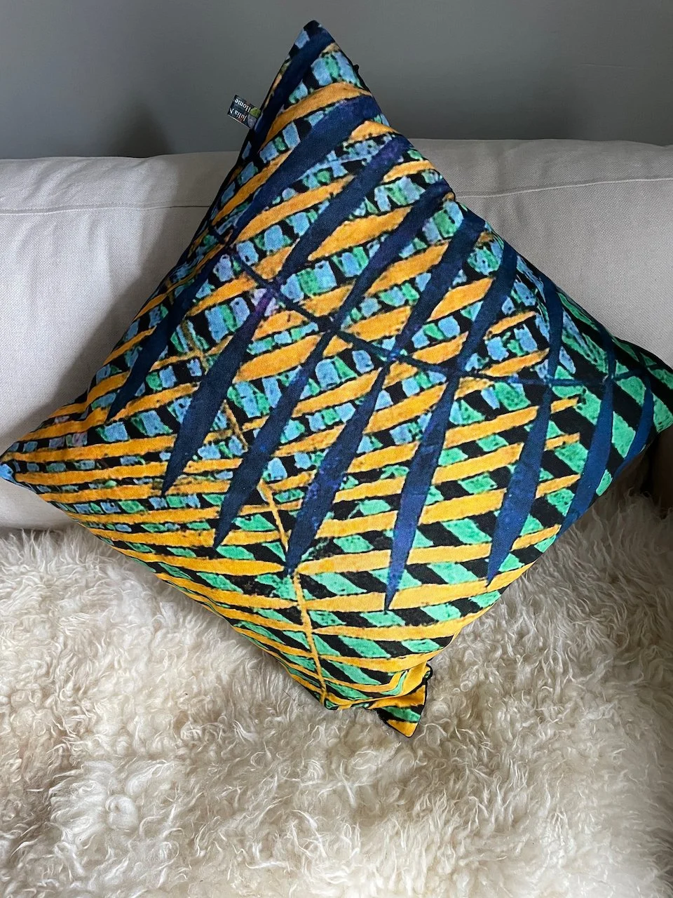 Bamboo Blue/Yellow Cotton Cushion (50cm x 50cm)