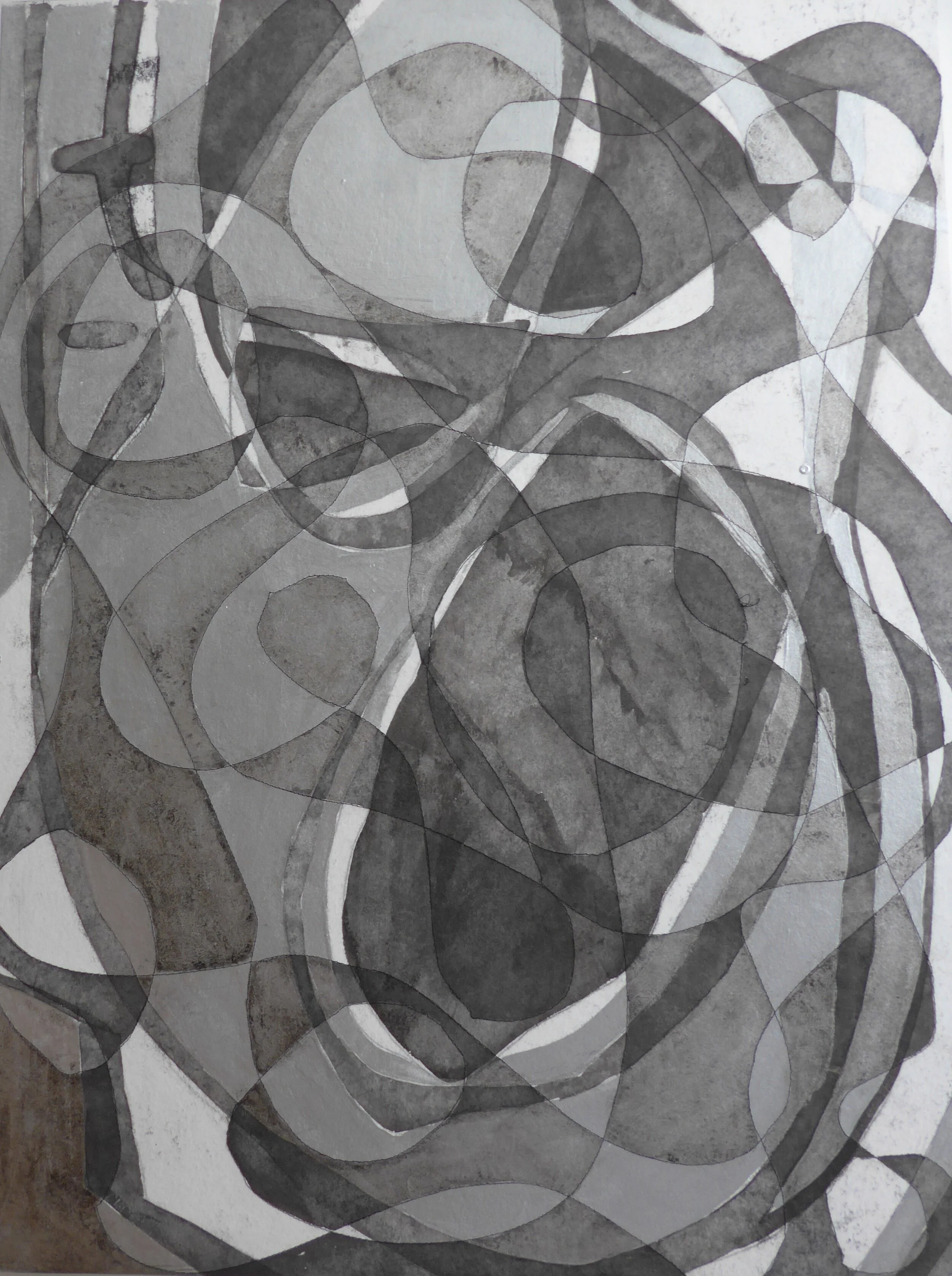 Reflections III, 2016   £650  
Monoprint, acrylic paint, stitch and ink on wallpaper mounted on board  
80cm x60cm